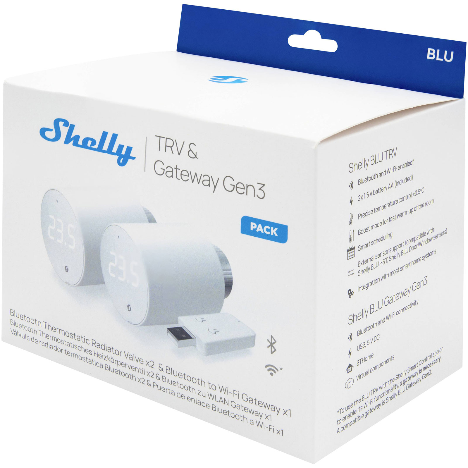Shelly Shelly_B_TRV_2 Blu TRV Wi-Fi Bluetooth Thermostatic Valve