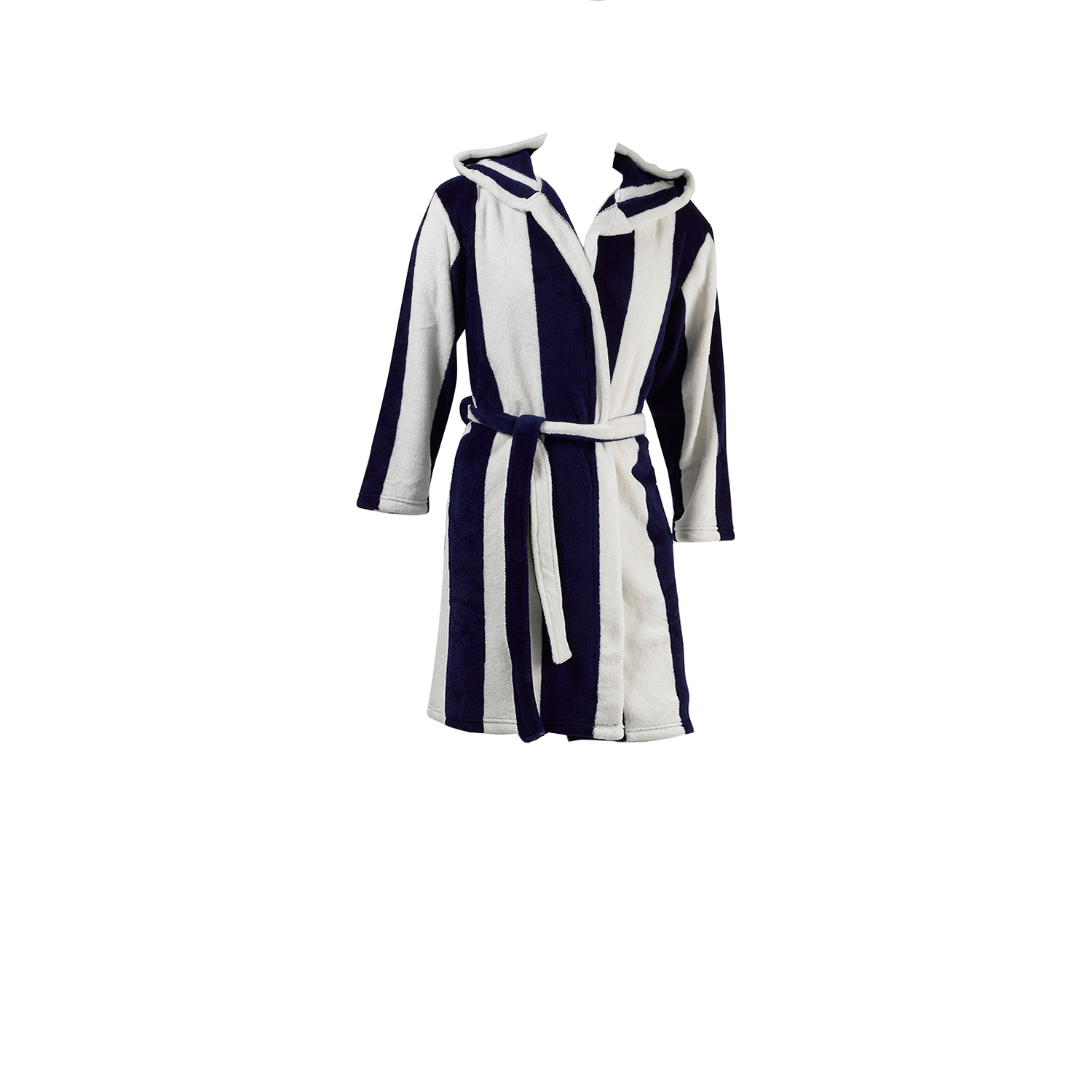 blue and white striped dressing gown