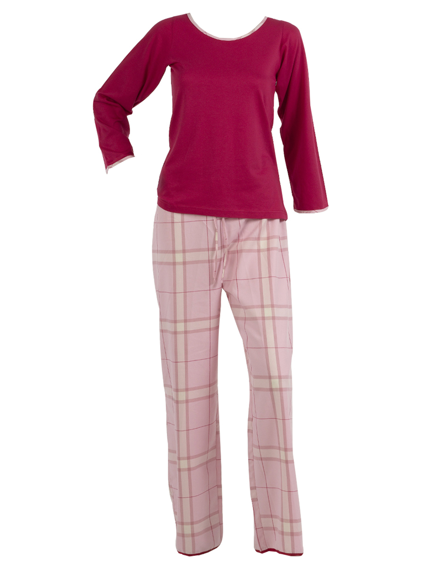 Womens Pyjamas Long Sleeved Jersey Top Checked Trouser Bottoms Ladies Nightwear - Picture 11 of 11