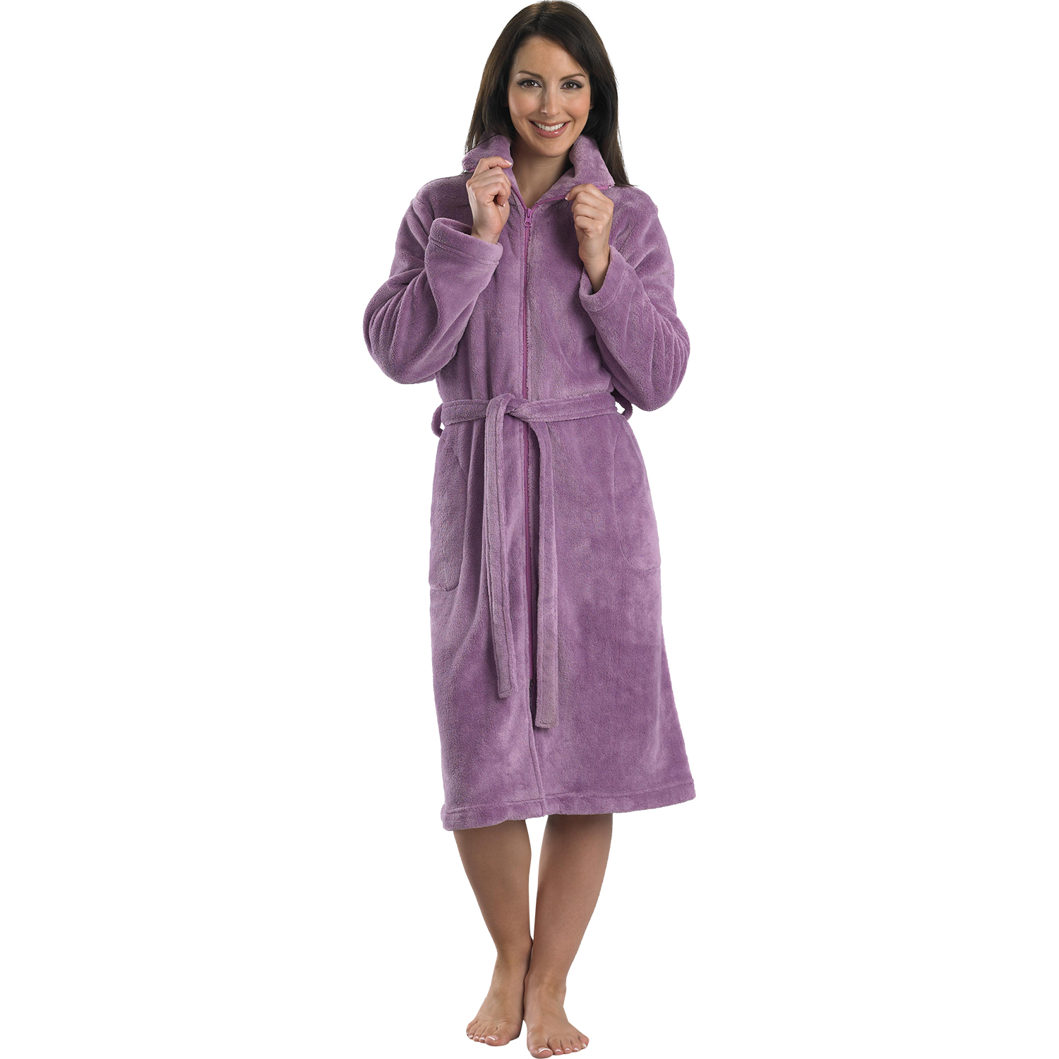 Slenderella Soft Fleece Zip up Shawl Collar Dressing Gown Wrap ...