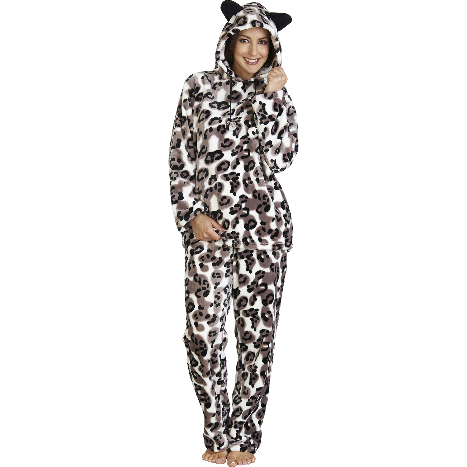 Womens Slenderella Animal Print Thick Mink Fleece Pyjamas Warm ...