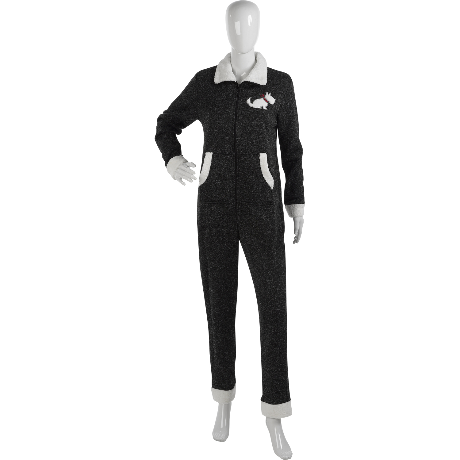 Slenderella Ladies Scottie Dog All In One Pyjamas Knitted Marl Zip Up Romper - Picture 23 of 35