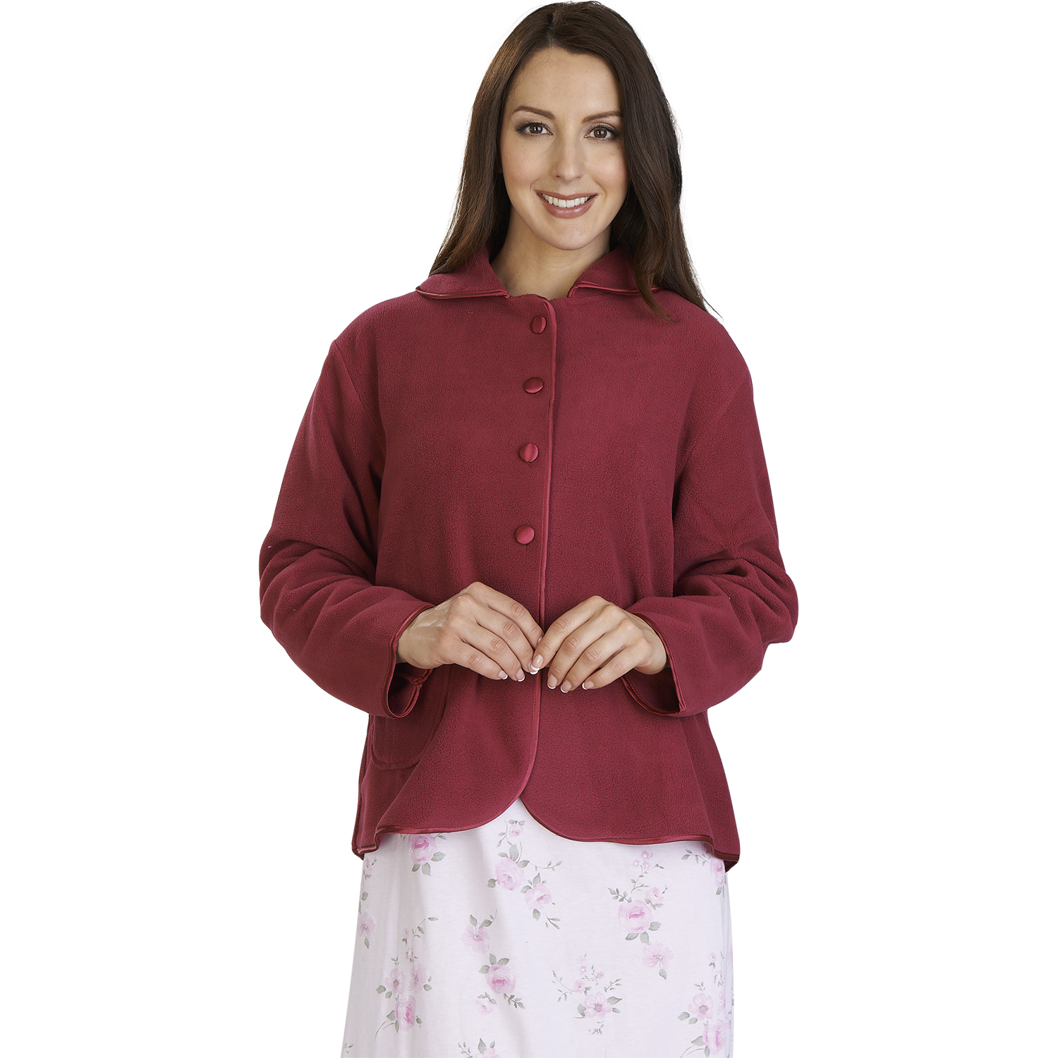 Womens Anti-Pill Fleece Bed Jacket Slenderella Button Up Satin Trim House Coat | eBay