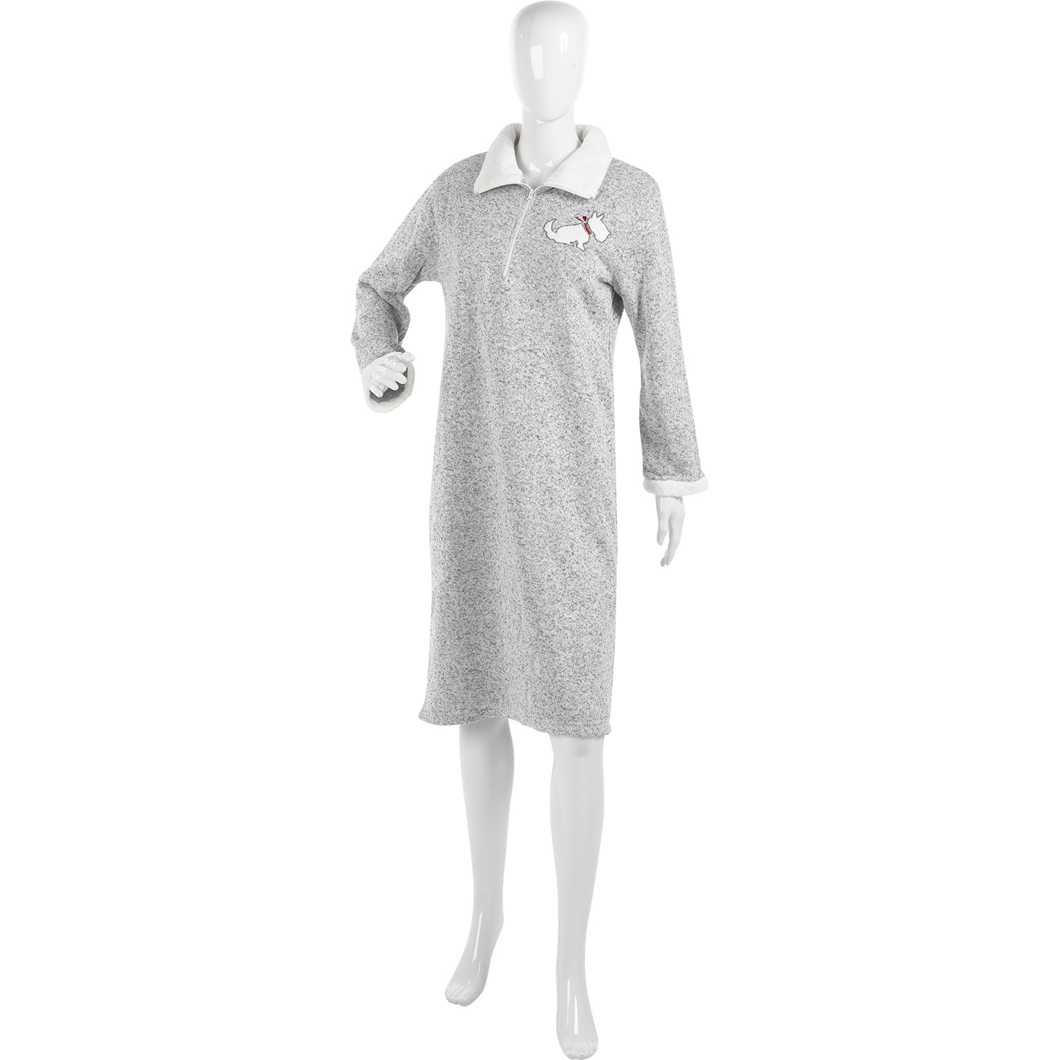 Camicia da notte donna Slenderella maglia Marl Scottie cane manica lunga pile nighty - Foto 29 di 34