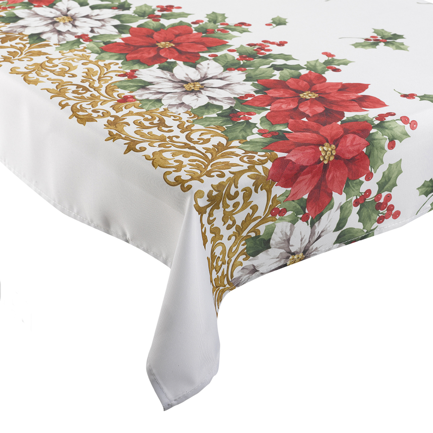 Mantel de Navidad Floral Poinsettia Tradicional Navidad Cena Festivo Lino - Imagen 3 de 3