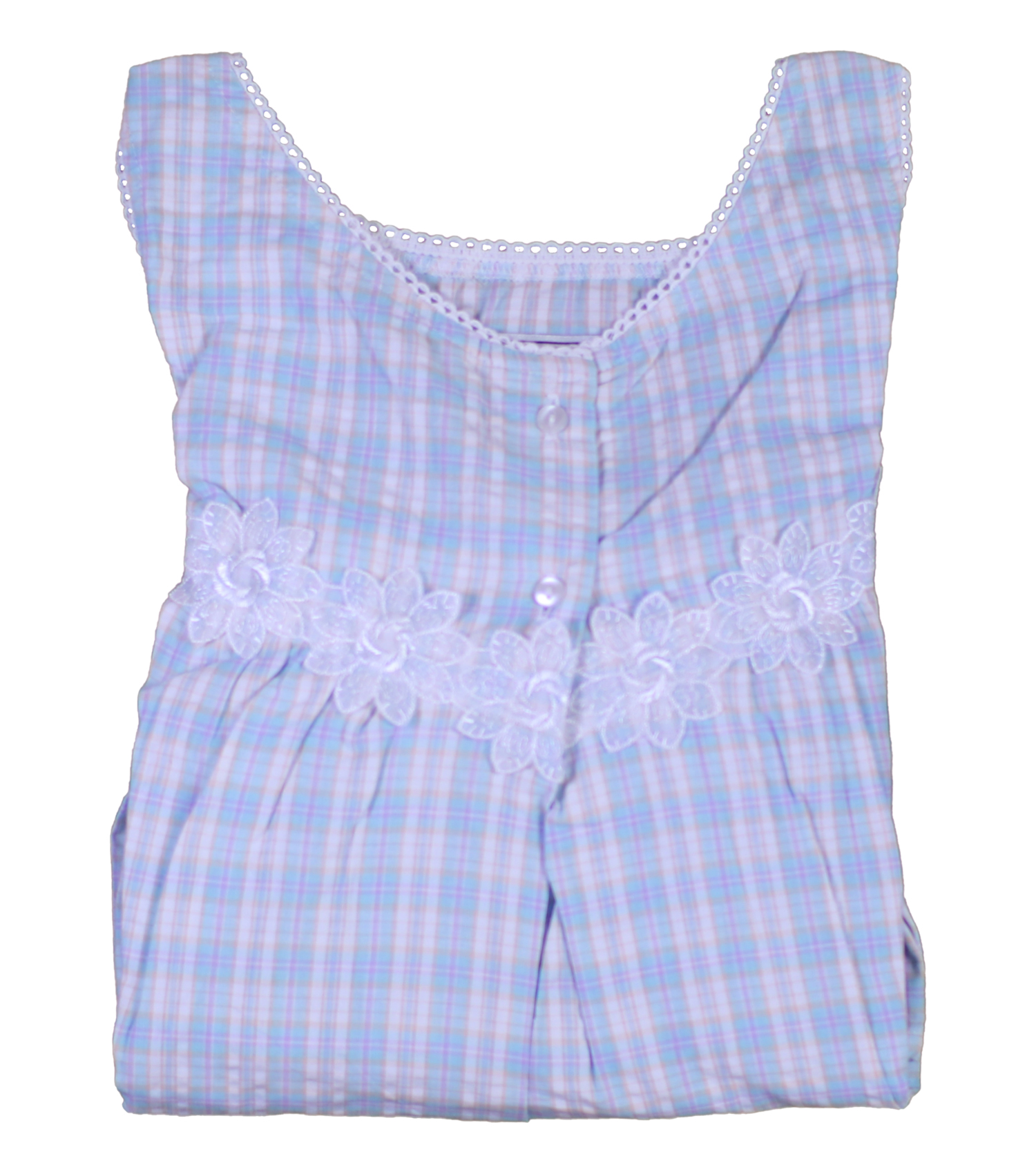 Ladies Seersucker Check Sleeveless Nightdress 100% Cotton Floral Lace Nightie - Picture 12 of 23