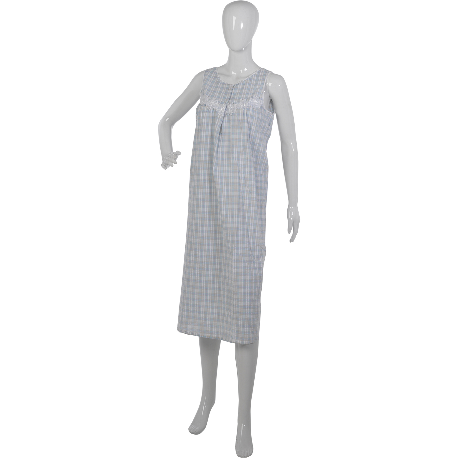 Ladies Seersucker Check Sleeveless Nightdress 100% Cotton Floral Lace Nightie - Picture 16 of 23