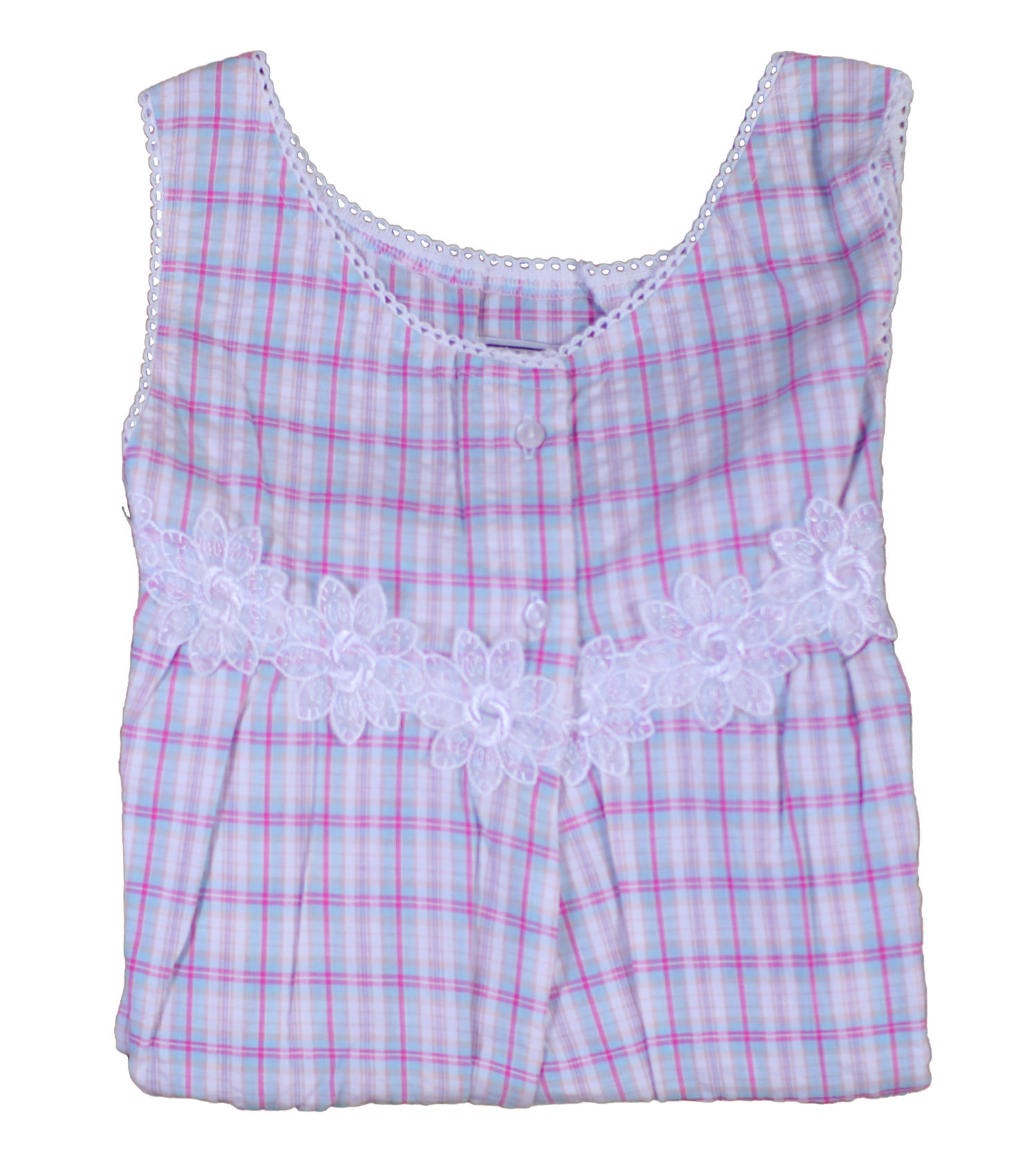 Ladies Seersucker Check Sleeveless Nightdress 100% Cotton Floral Lace Nightie - Picture 18 of 23