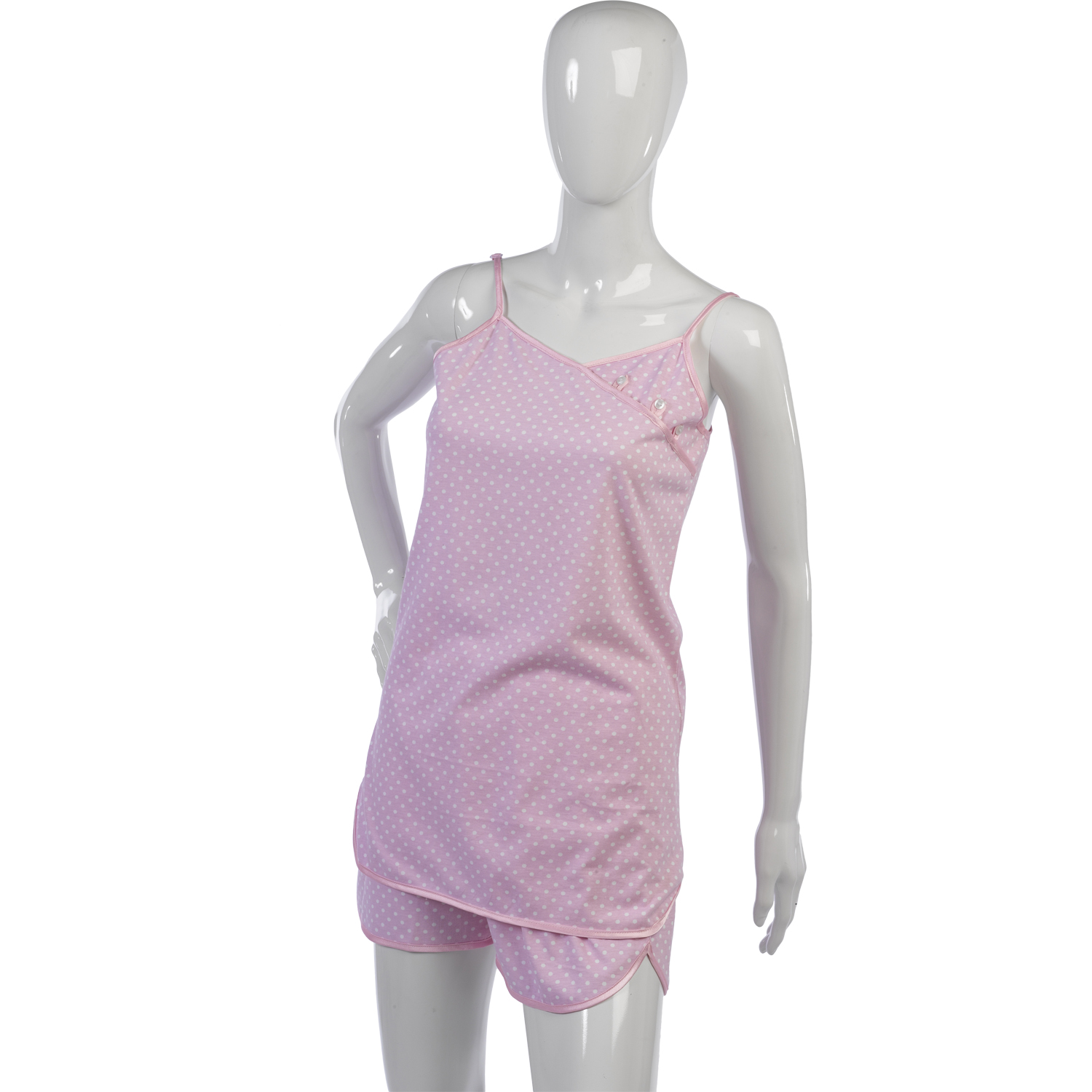 Ladies Jersey Cotton Polka Dot Pyjamas Spotty Vest Top /& Plain Shorts PJs Set