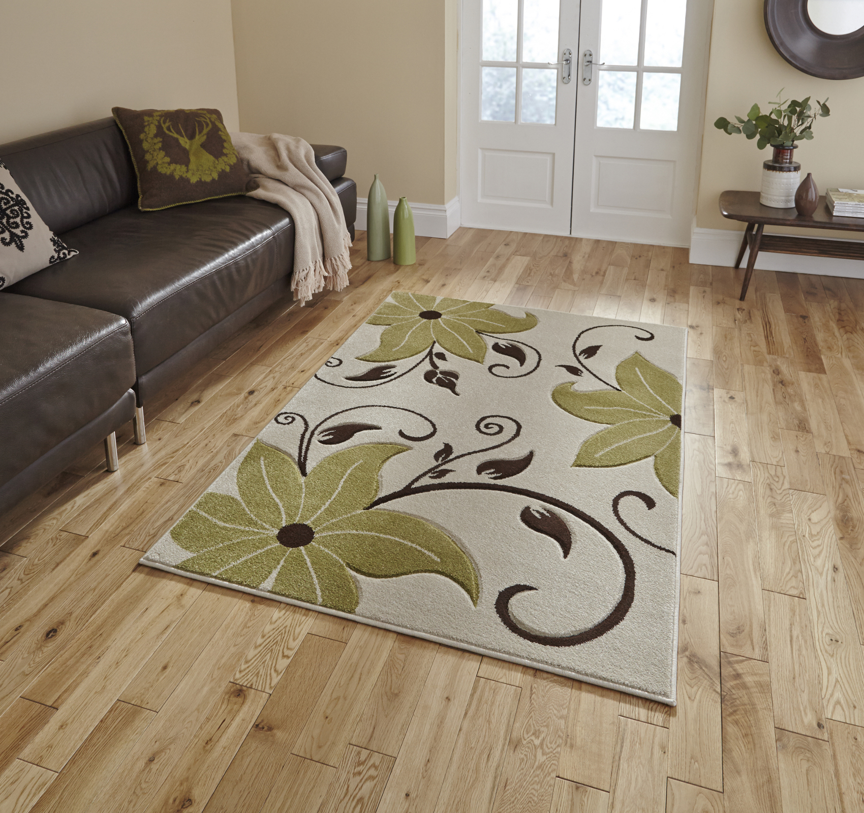 Fl Hand Carved Effect Rug Machine Made Modern Home Decor Mat Fl Hand Carved Effect Rug Machine Made Modern Home Decor Mat Beige Green