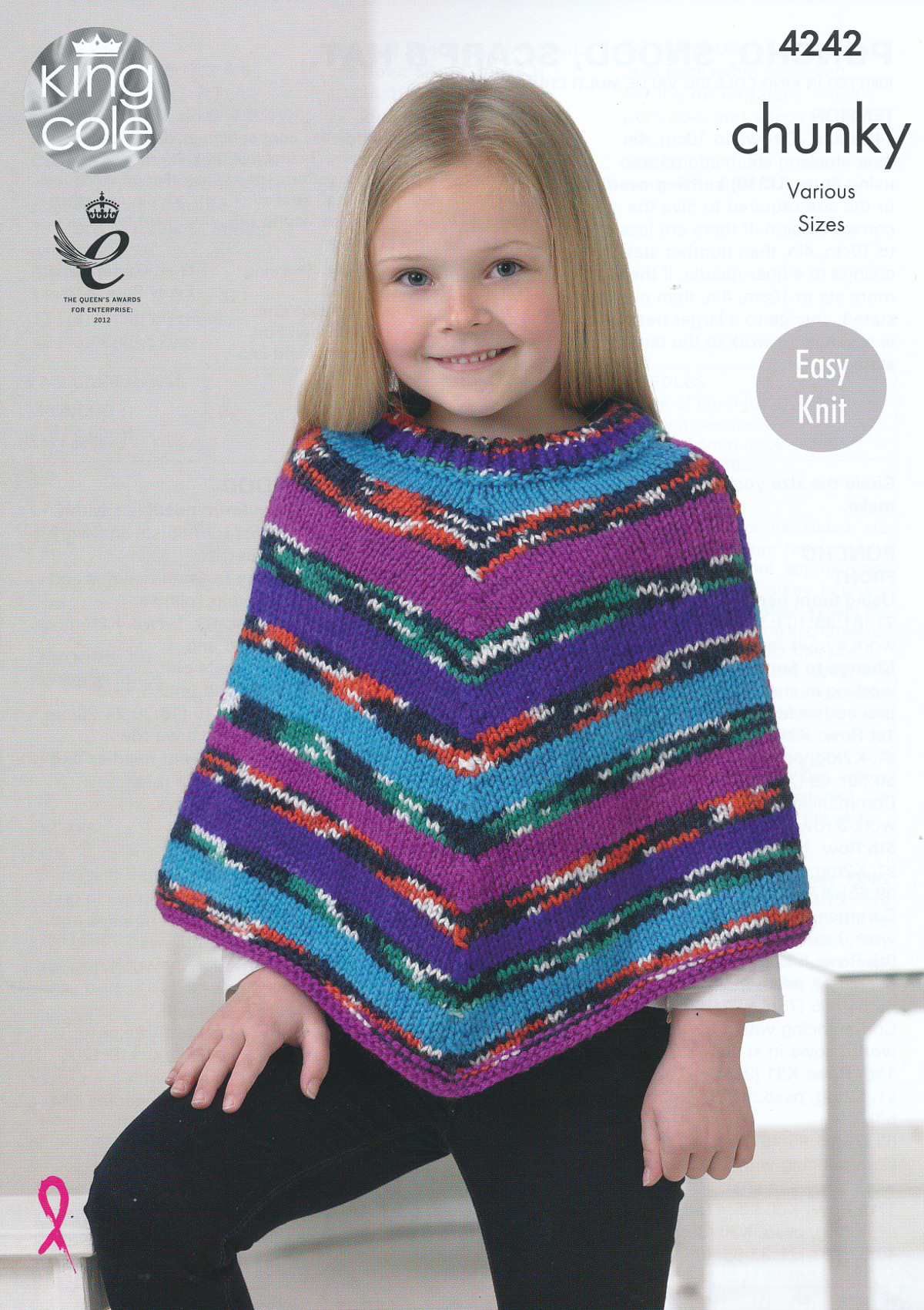 Girls Chunky Knitting Pattern King Cole Easy Knit Poncho ...