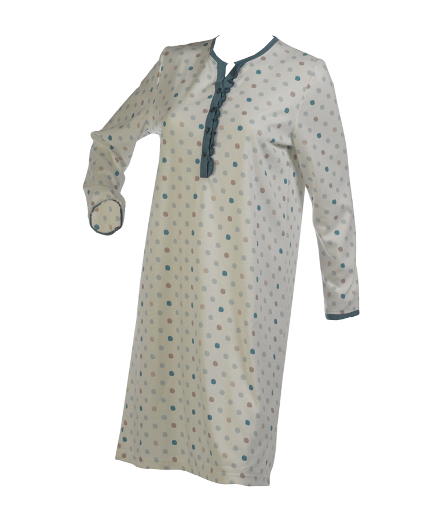 Womens Spotty Nightie Ladies Long Sleeved Ladies Polka Dot Nightwear Nightdress - Picture 13 of 22