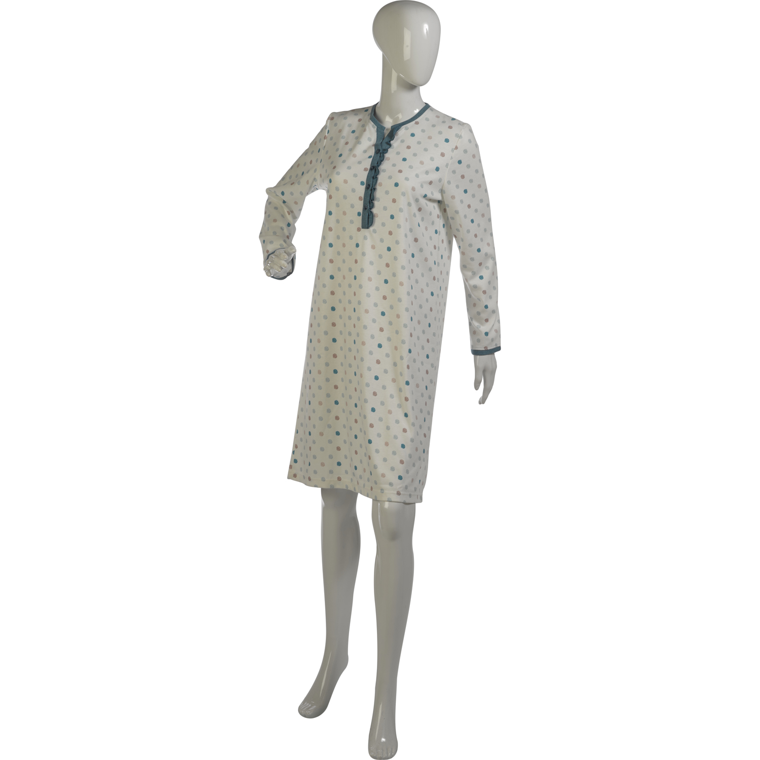 Womens Spotty Nightie Ladies Long Sleeved Ladies Polka Dot Nightwear Nightdress - Picture 12 of 22