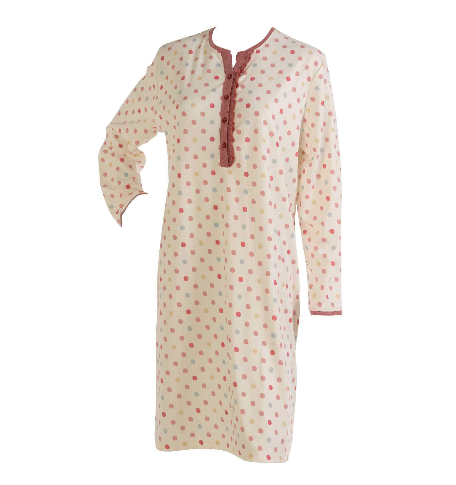 Womens Spotty Nightie Ladies Long Sleeved Ladies Polka Dot Nightwear Nightdress - Picture 18 of 22