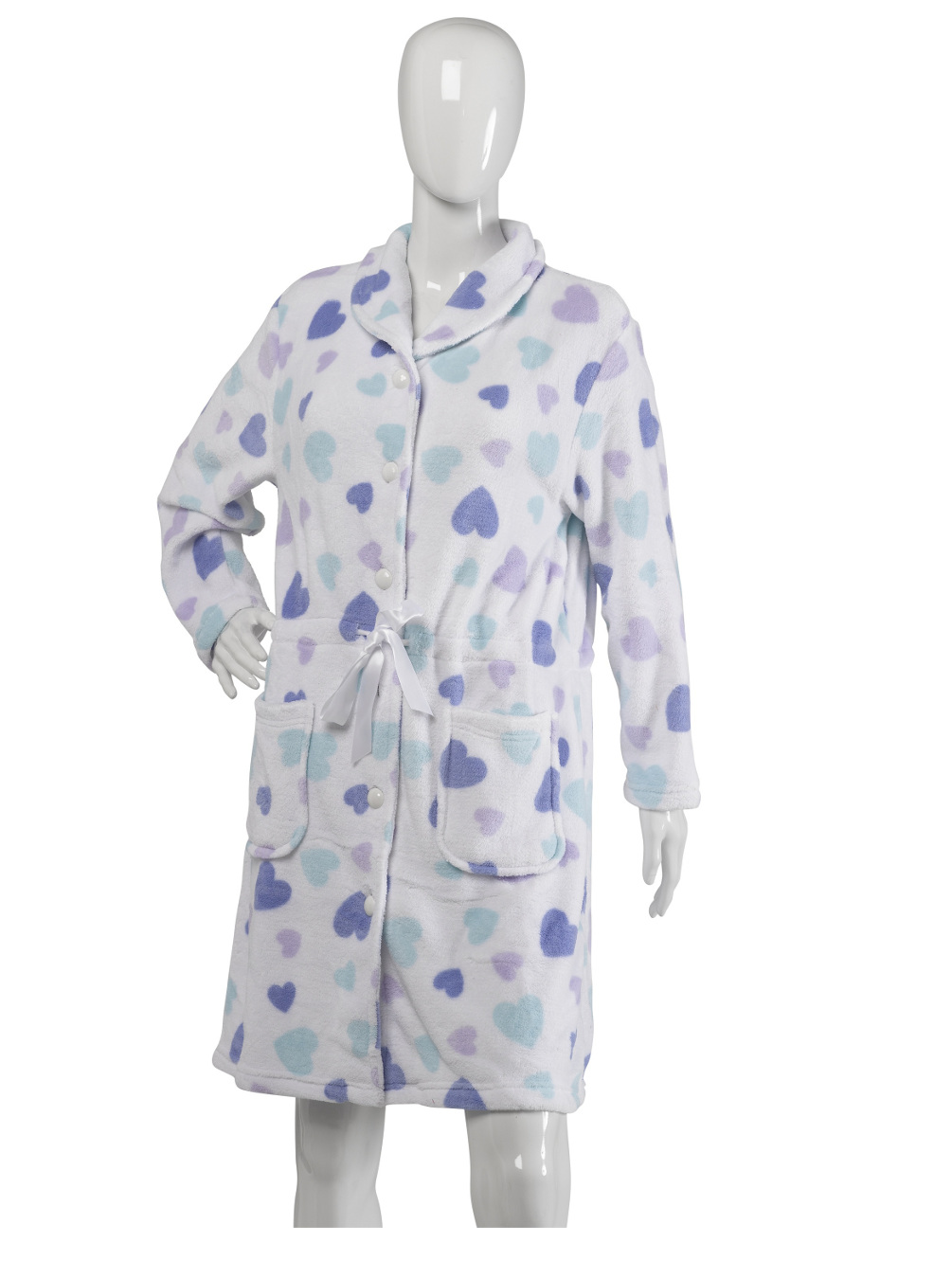 Slenderella Ladies Hearts or Star Design Bath Robes Soft Fleece Dressing Gown - Picture 29 of 36