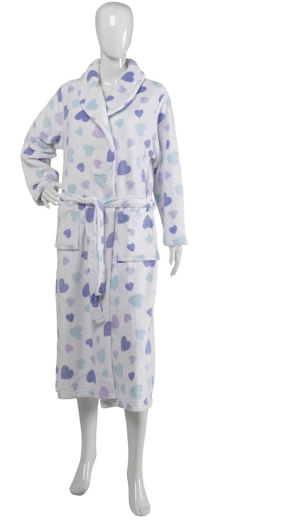 Slenderella Ladies Hearts or Star Design Bath Robes Soft Fleece Dressing Gown - Picture 34 of 36