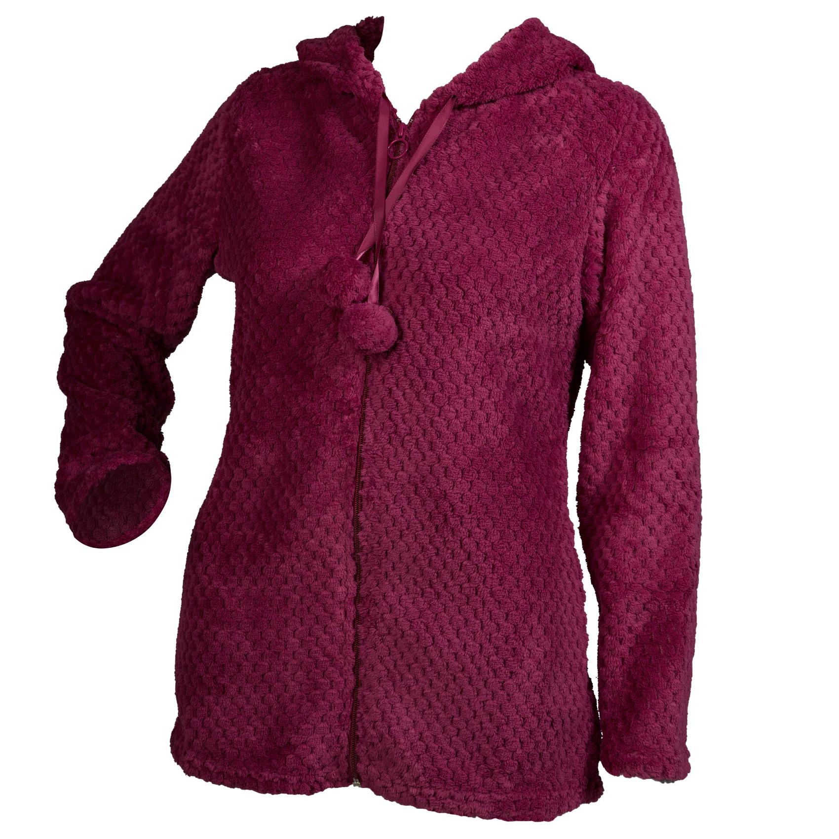 Bed Jacket Ladies Zip Up Waffle Fleece Hooded House Coat Womens Cosy ...