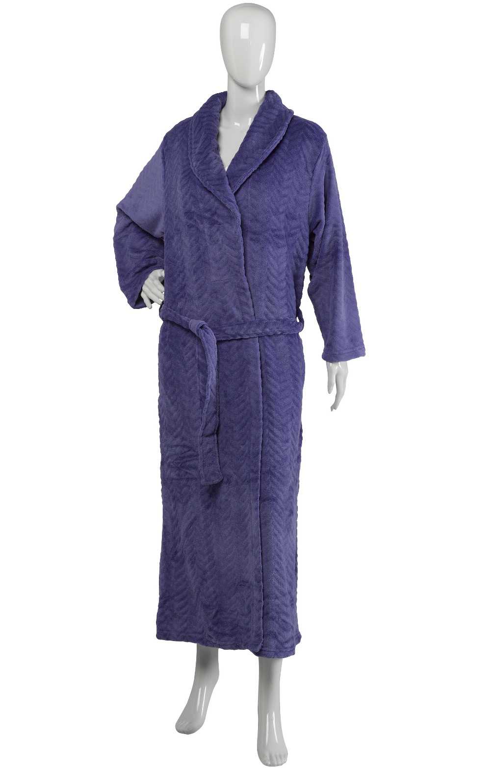 Slenderella Ladies Zig Zag Design Dressing Gown Super Soft Fleece Wrap Bathrobe - Picture 18 of 31
