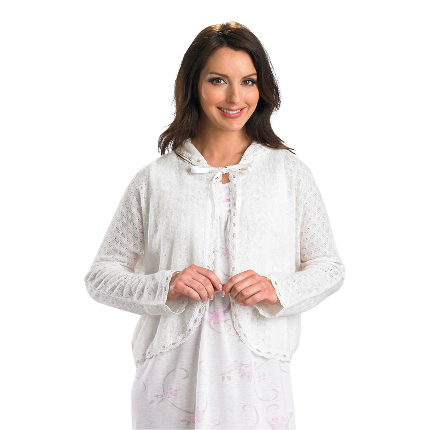 Bettjacke Slenderella Damen Spitzenstil Peter Pan Kragen Nachtwäsche Cardigan - Bild 9 von 12