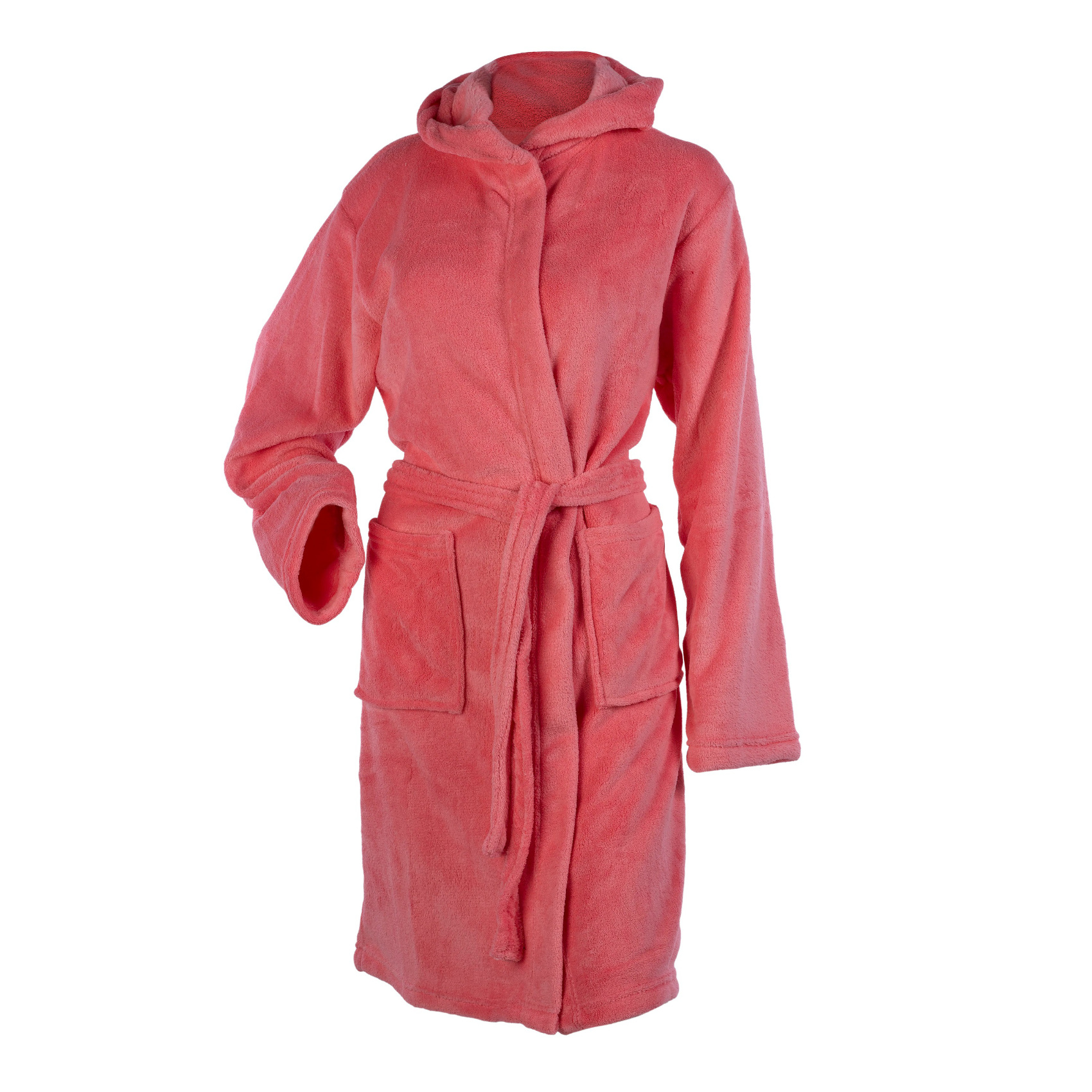 Ladies Soft Coral Fleece Hooded Bathrobe Plain Wrap Around Dressing