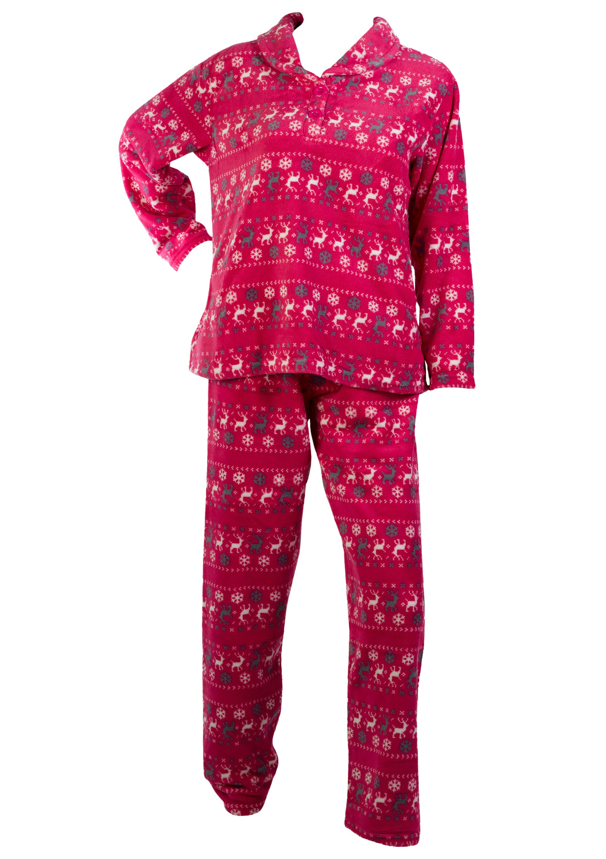 Pigiama donna Fairisle modello renna pigiama morbido pile manica lunga top fondo - Foto 16 di 20
