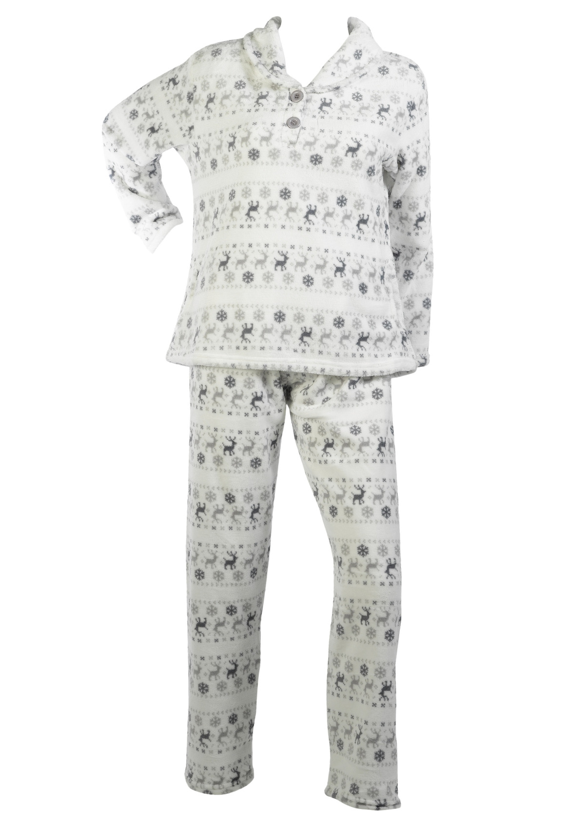 Pigiama donna Fairisle modello renna pigiama morbido pile manica lunga top fondo - Foto 20 di 20
