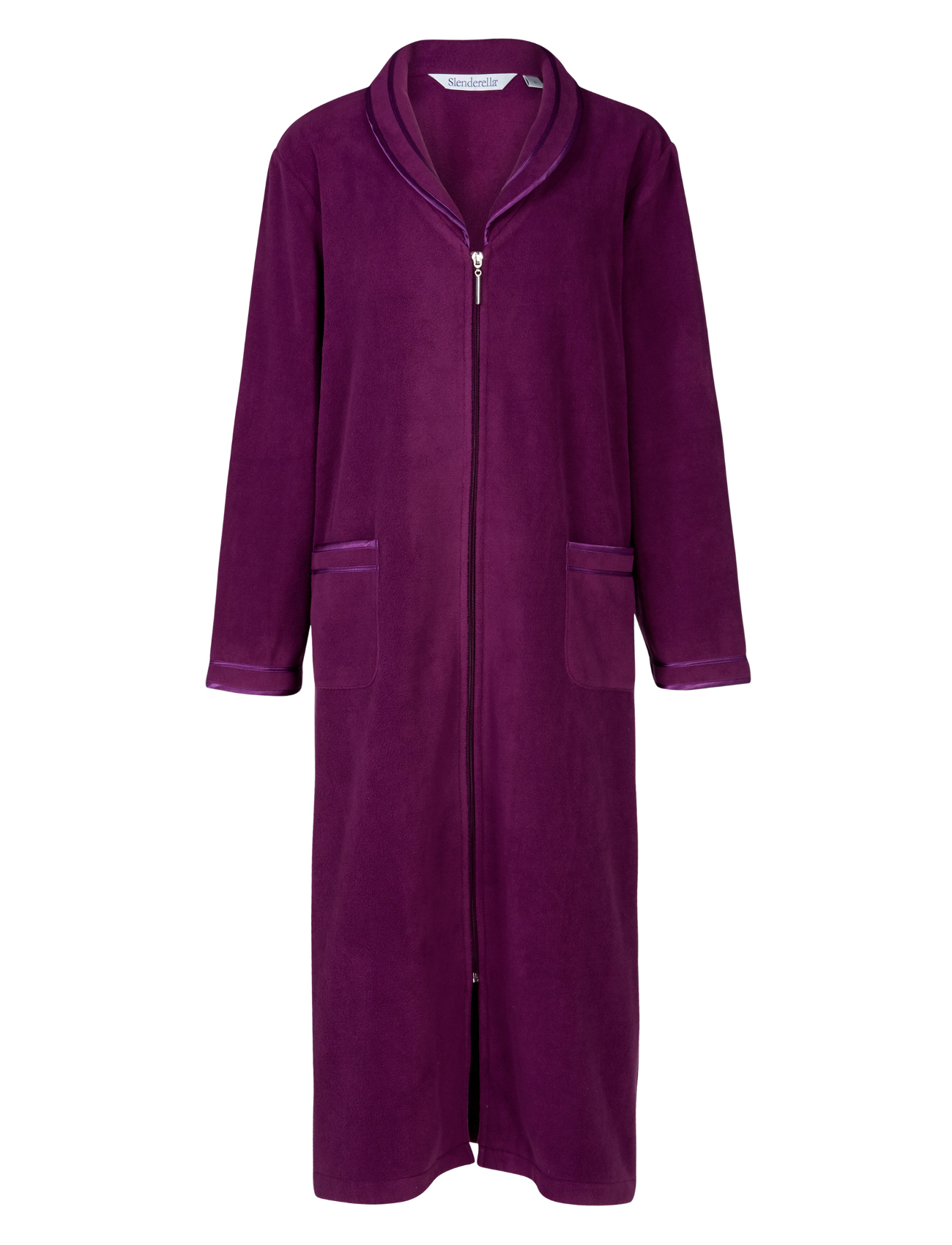Morgenmantel Damen Reißverschluss Anti Pill Fleece Slenderella Satinbesatz Bademantel - Bild 46 von 46