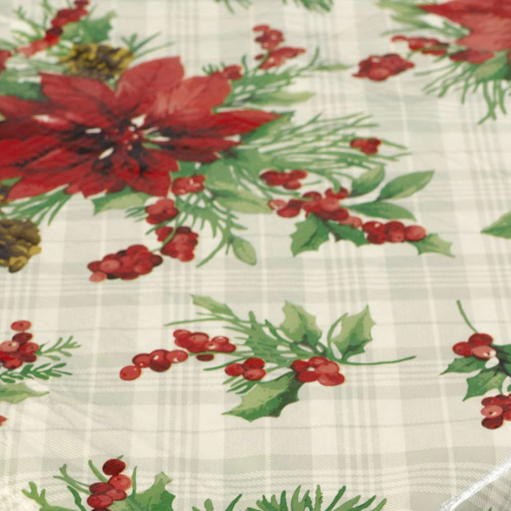 Festive tablecloths The subtle pattern looks festive under the candlelight of a holiday feast, while the durable materials protect the table from any messes. The stain-proof, water-repellant surface acts as a decorative barrier, so cleaning up is simple.