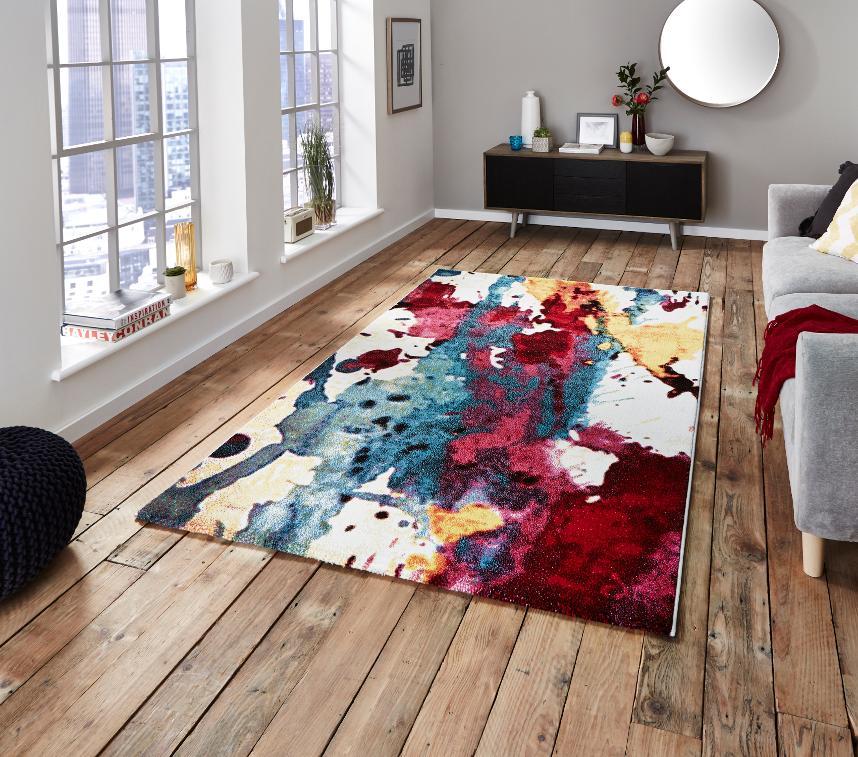 Multi Colour Paint Splash Effect Rug 100 Polypropylene Sunrise 9349A