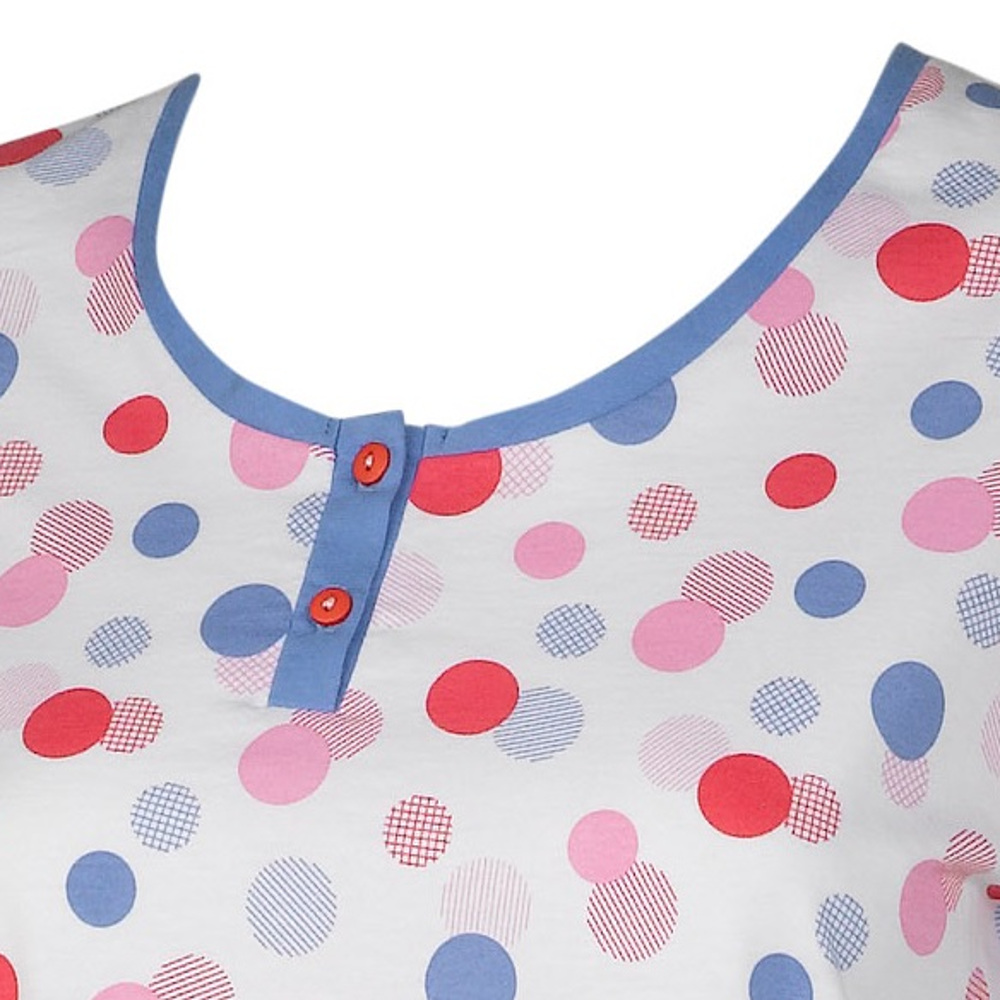 Ladies Pyjamas Short Sleeve Polka Dot Top Plain Blue Cropped PJ Bottoms Set - Picture 7 of 14