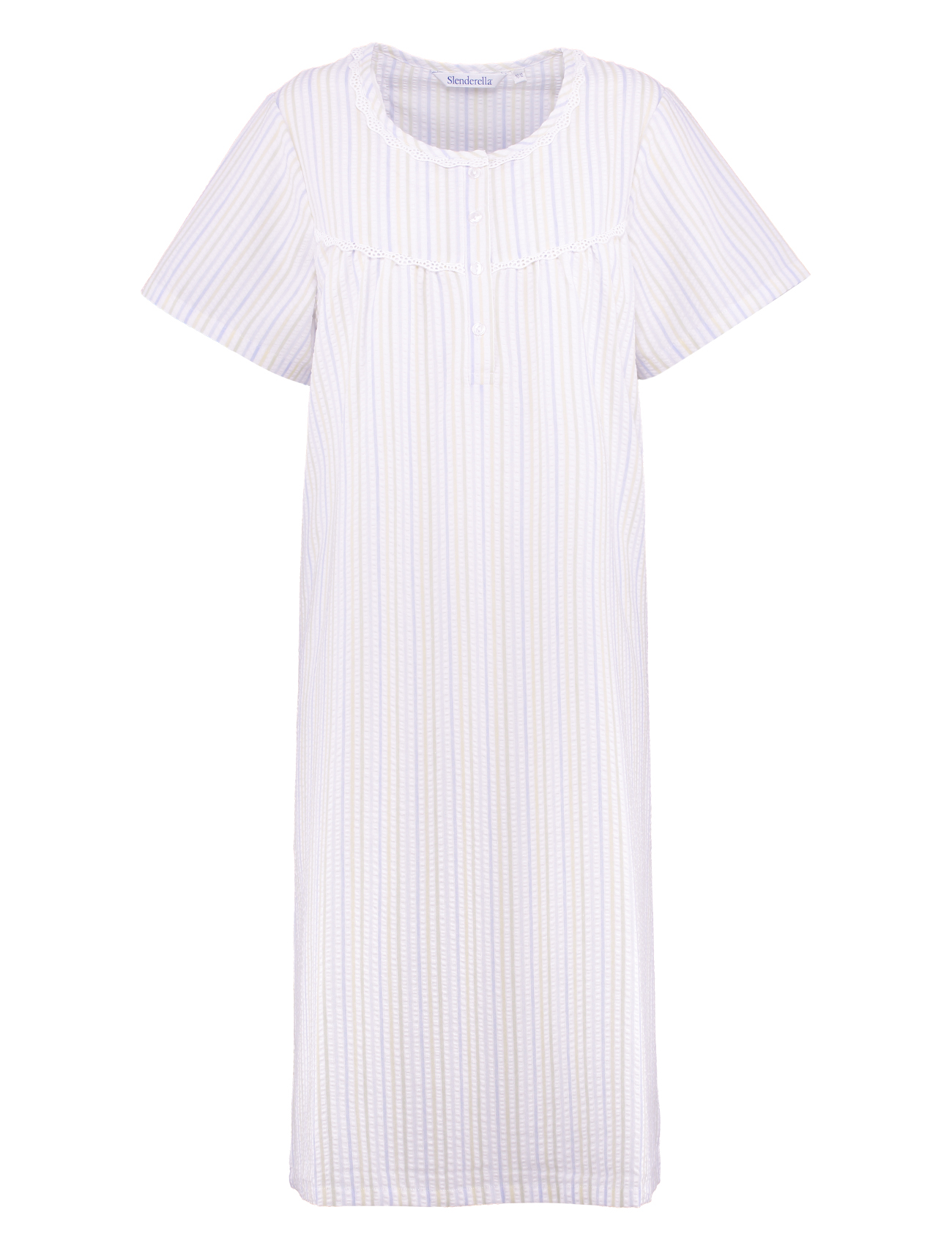 Camicia da notte donna Seersucker righe maniche corte slenderella pizzo orlo nighty - Foto 14 di 21
