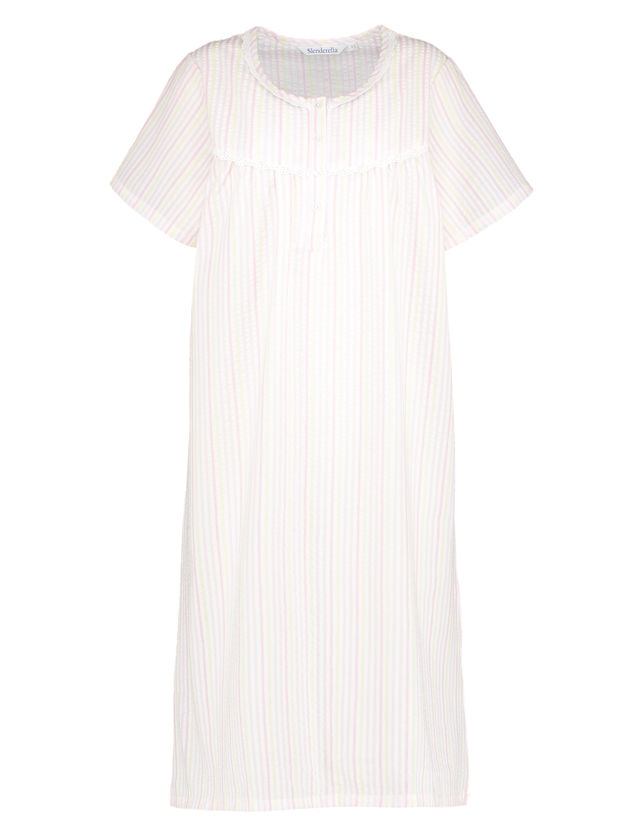 Camicia da notte donna Seersucker righe maniche corte slenderella pizzo orlo nighty - Foto 19 di 21