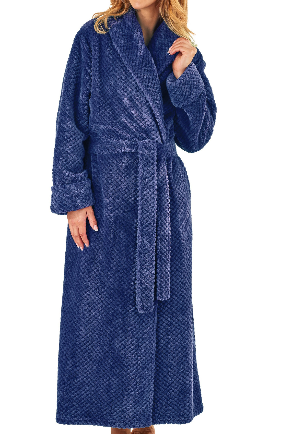 Dressing Gown Ladies Waffle Fleece Shawl Collar Wrap Robe Slenderella