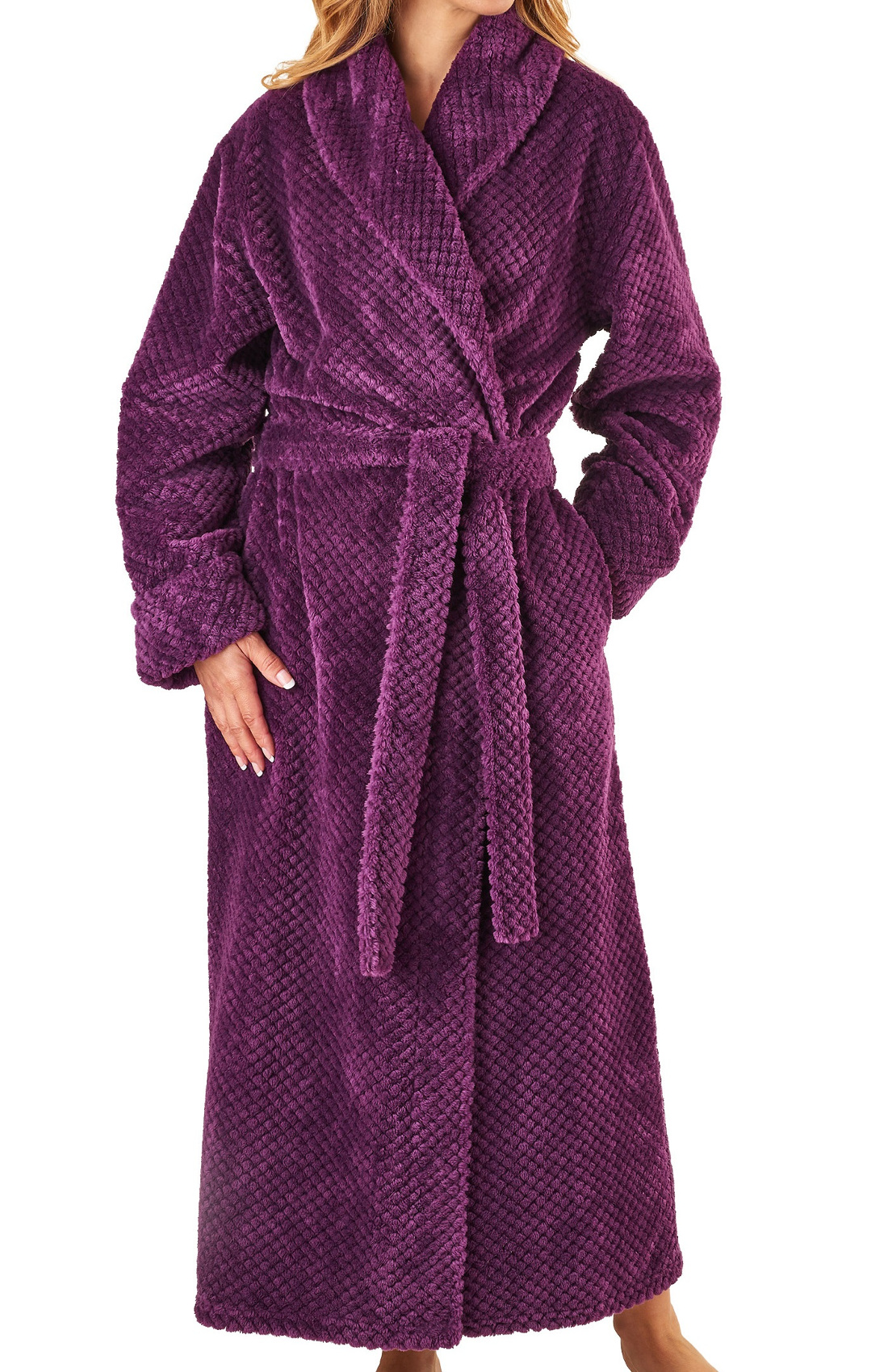 Dressing Gown Ladies Waffle Fleece Shawl Collar Wrap Robe Slenderella