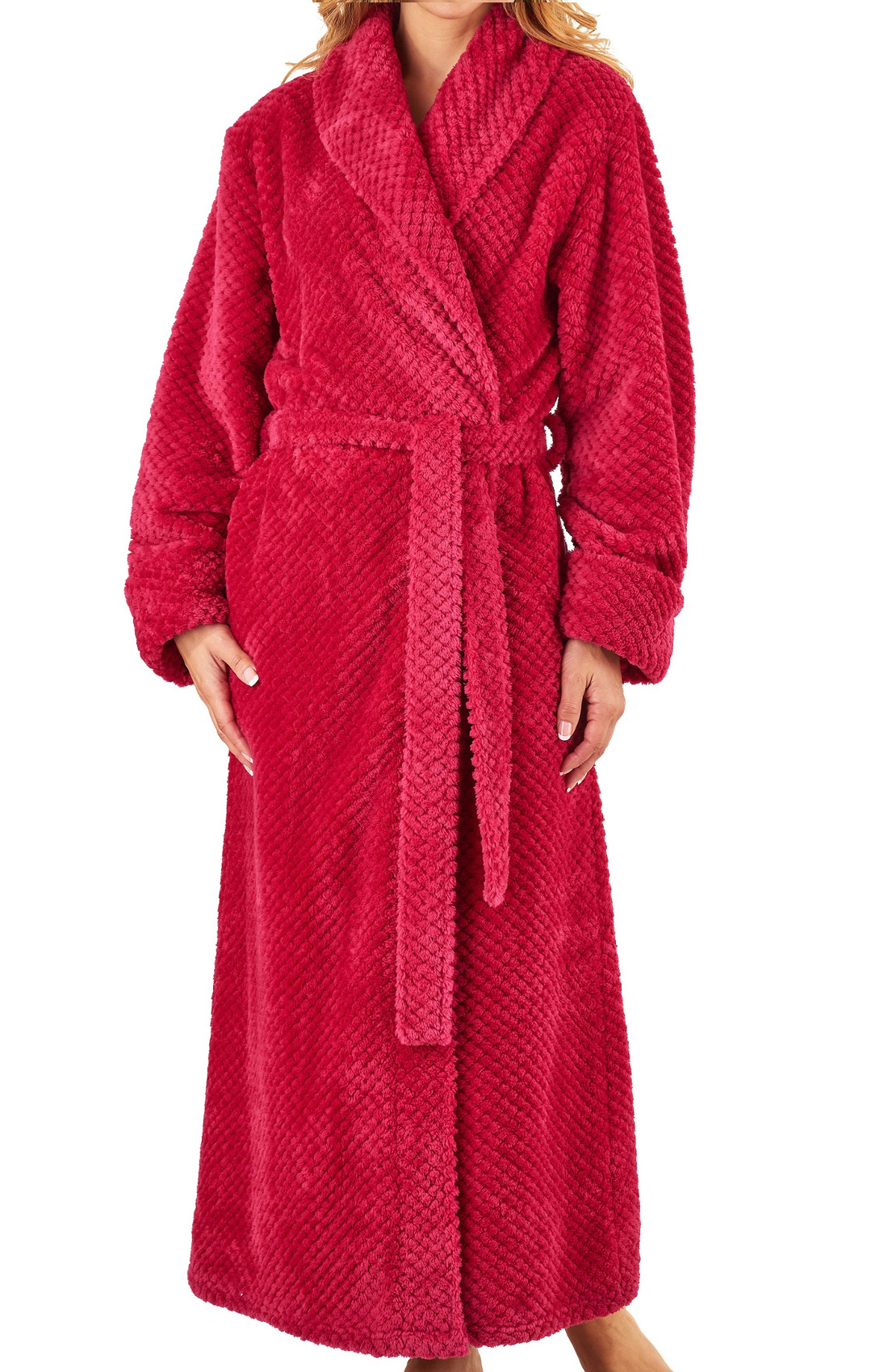 Dressing Gown Ladies Waffle Fleece Shawl Collar Wrap Robe Slenderella