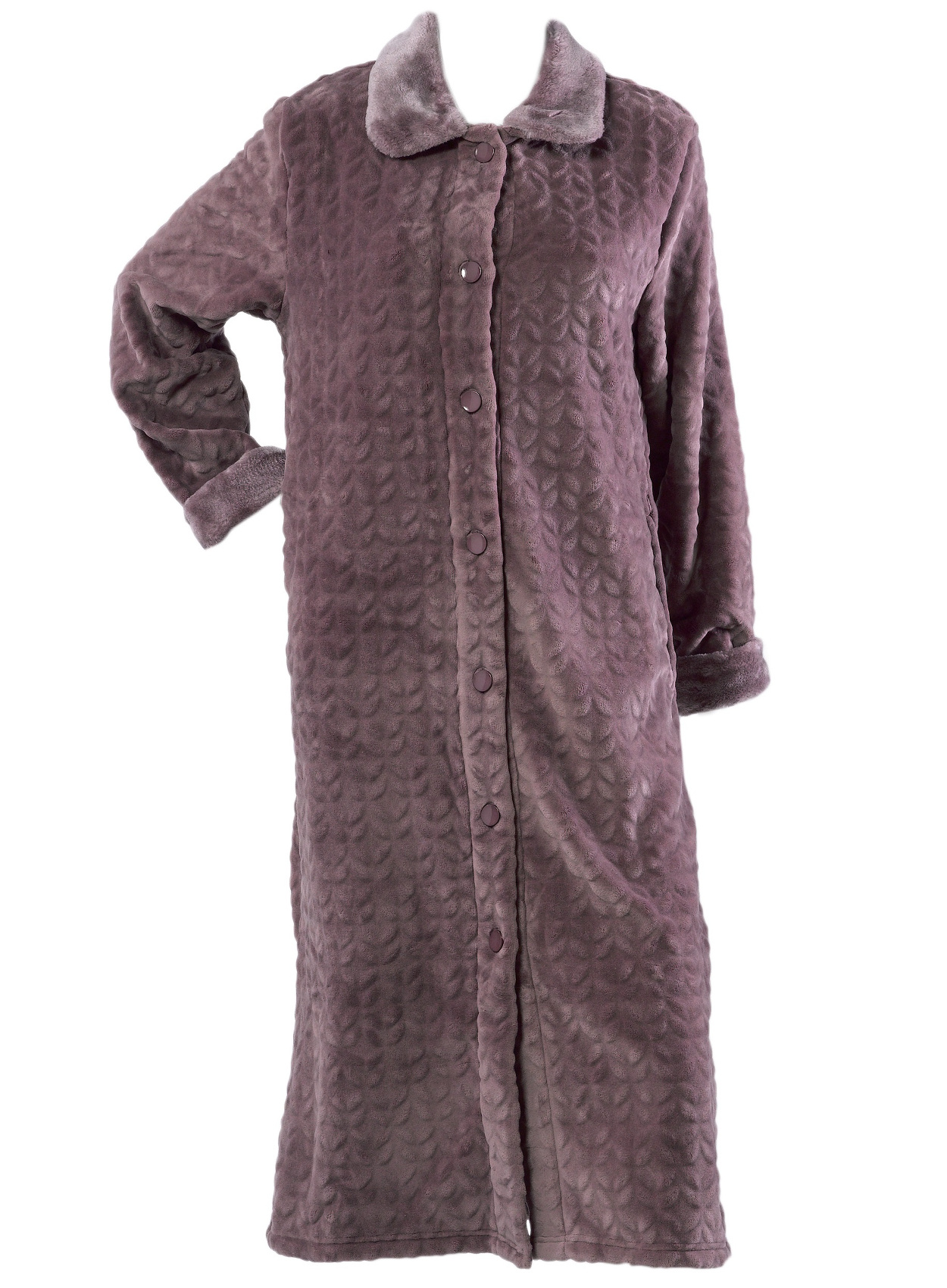 Dressing Gown Womens Faux Fur Detail Button Up Bathrobe Slenderella