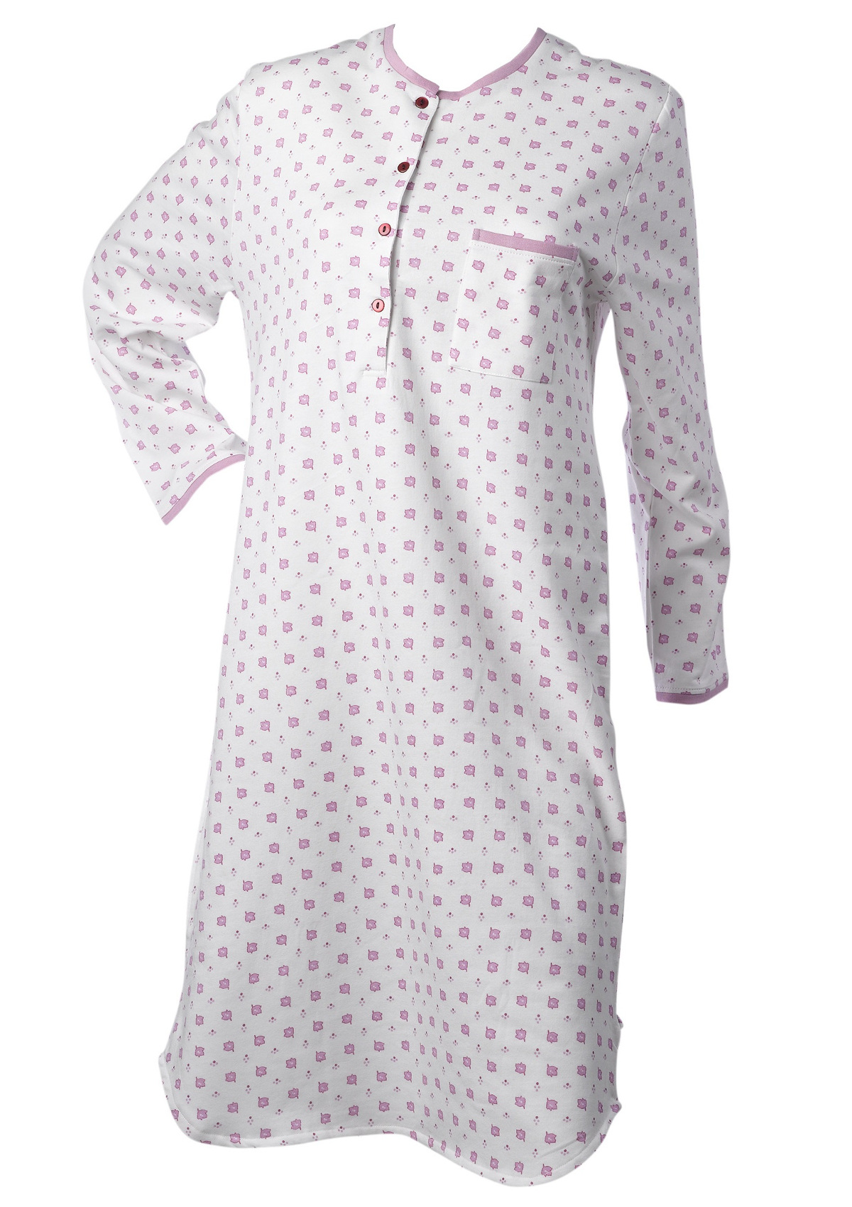 Ladies Nightdress Jersey Cotton Long Sleeved Leaf & Polka Dot Nightie - Picture 16 of 18
