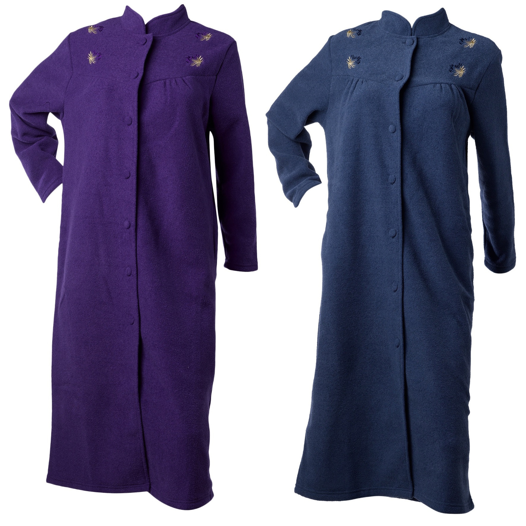 Dressing Gown Womens Button Up Anti Pill Terry Fleece House Coat Flower Bathrobe