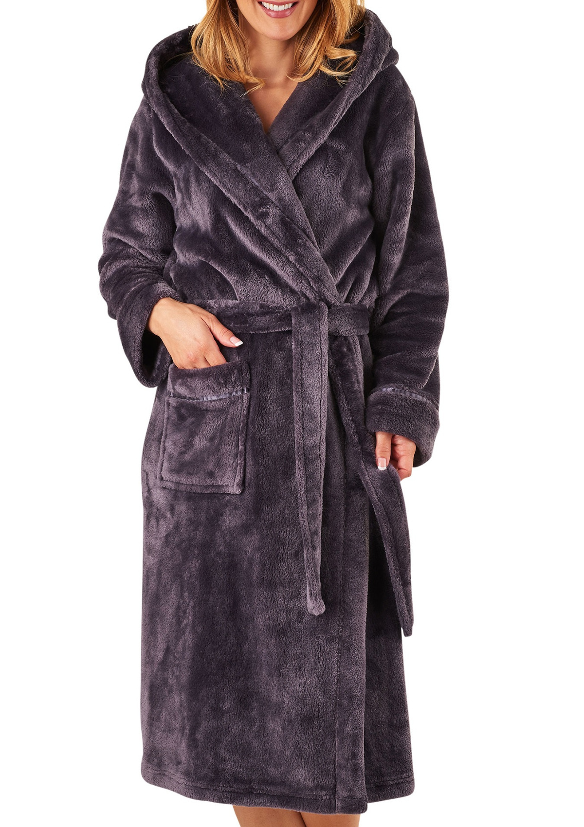 Dressing Gown Luxury Super Soft Thick Fleece Womens Hooded Slenderella Bathrobe Ebay 