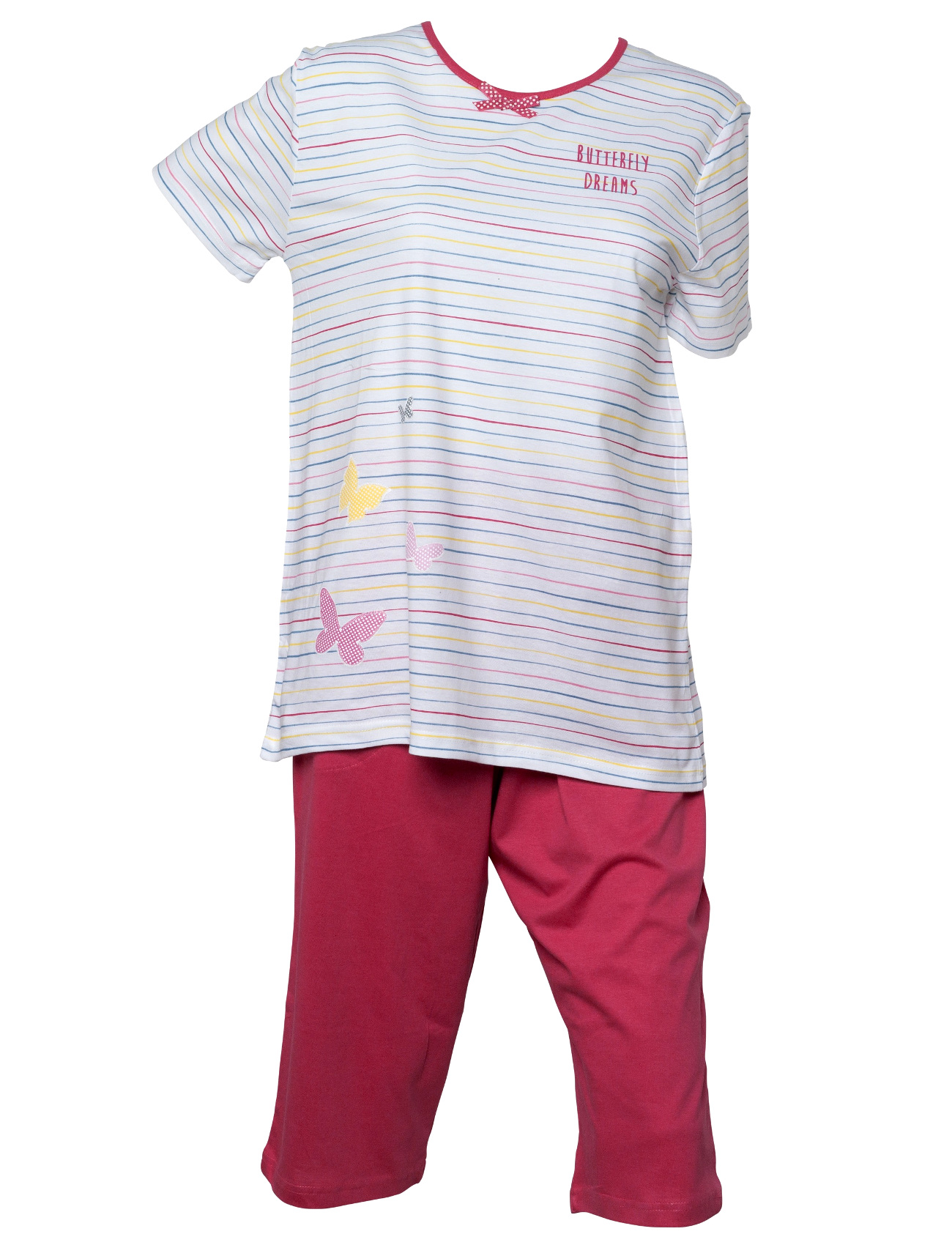 Pijama de mujer pijama de mariposa camiseta de algodón a rayas parte superior recortada PJ - Imagen 19 de 27