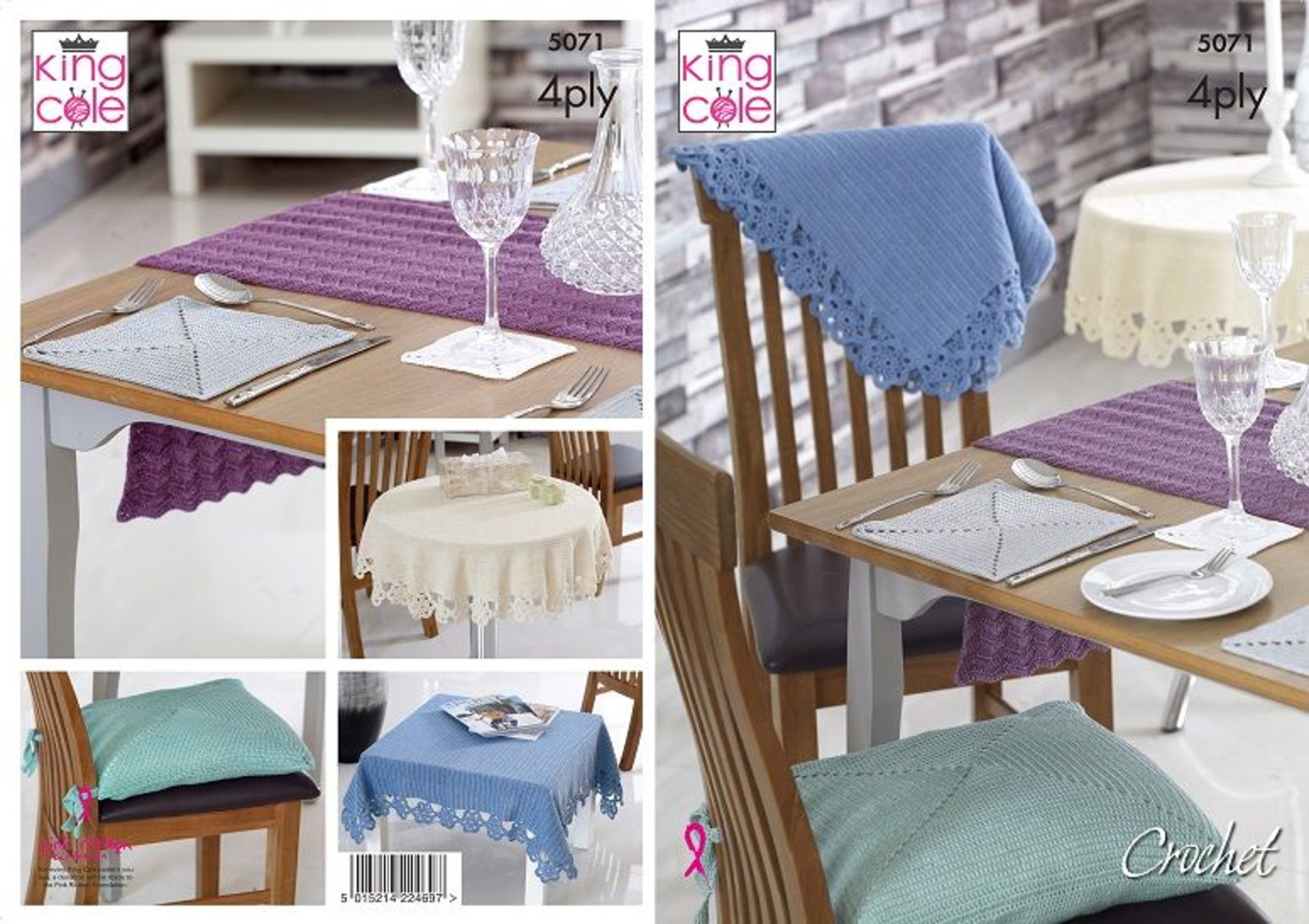 Table Linen 4 Ply Crochet Pattern Tablecloth Mat Runner Seat Pads King Cole 5071