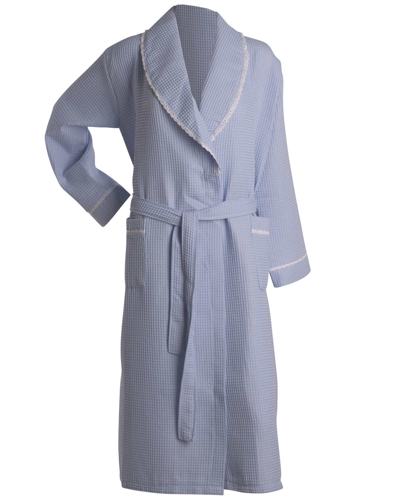 Bathrobe Womens Lightweight Waffle Lace Trim Dressing Gown Slenderella Nightwear - Picture 14 of 31
