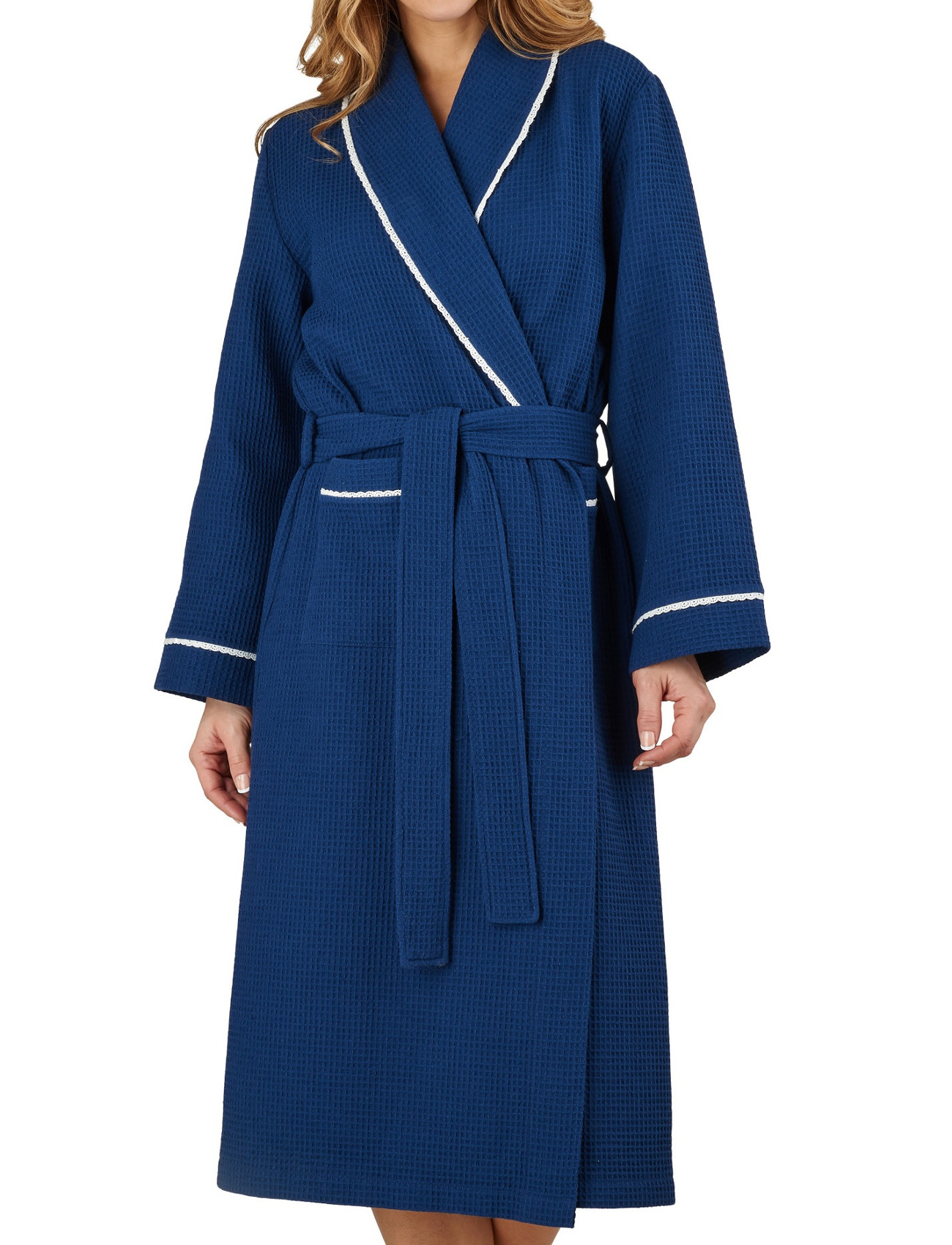 Bathrobe Womens Lightweight Waffle Lace Trim Dressing Gown Slenderella Nightwear - Picture 16 of 31