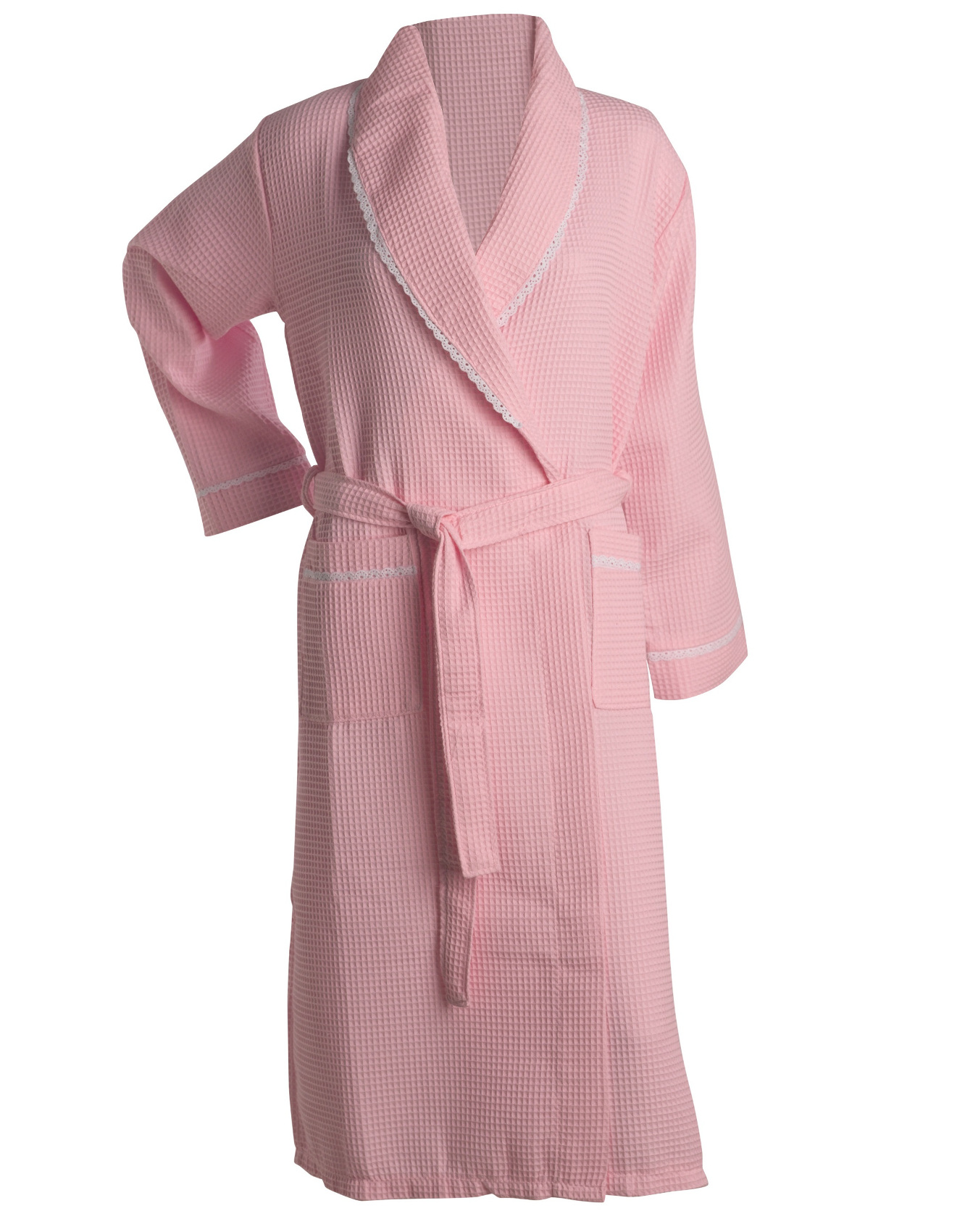 Bathrobe Womens Lightweight Waffle Lace Trim Dressing Gown Slenderella Nightwear - Picture 21 of 31