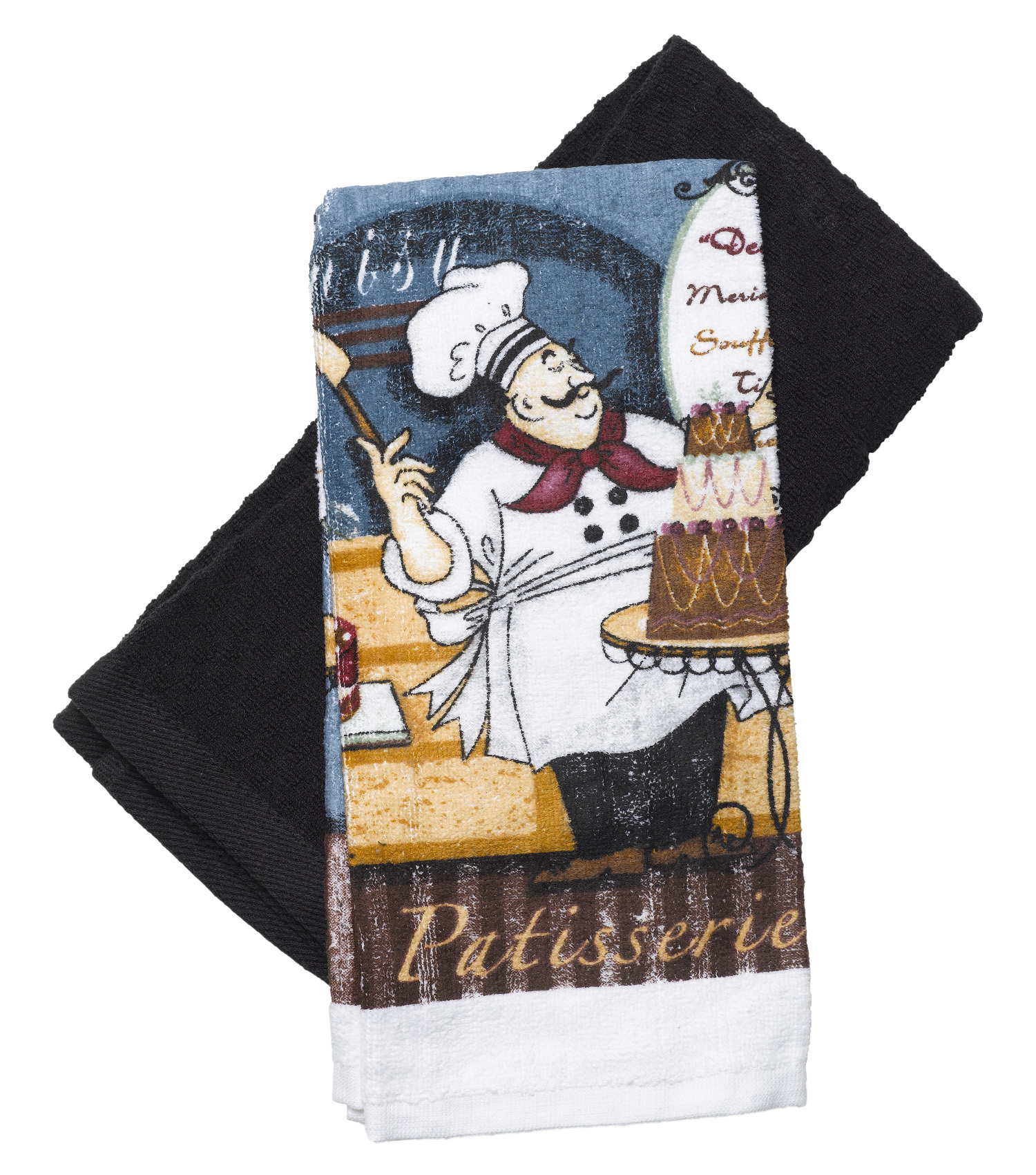 Pack of 2 Cotton Tea Towels 1 Plain Waffle & 1 Printed Kitchen Cloths 16" x 26" - Picture 6 of 7