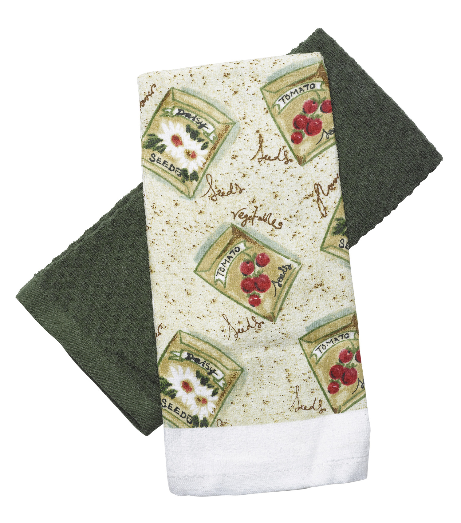 Pack of 2 Cotton Tea Towels 1 Plain Waffle & 1 Printed Kitchen Cloths 16" x 26" - Picture 7 of 7