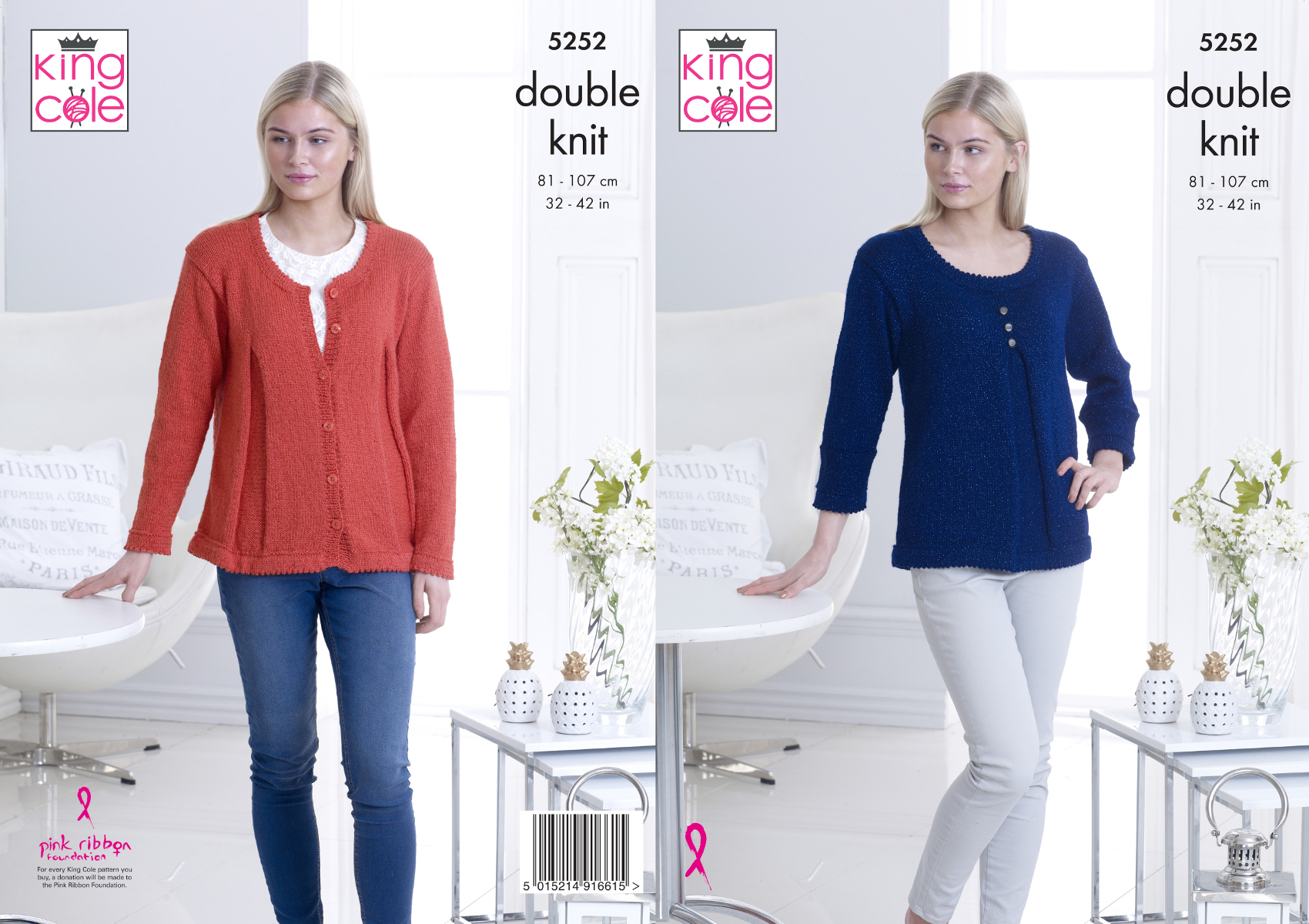 Womens Round Neck Top /& Cardigan Ladies Double Knitting Pattern King Cole 5252