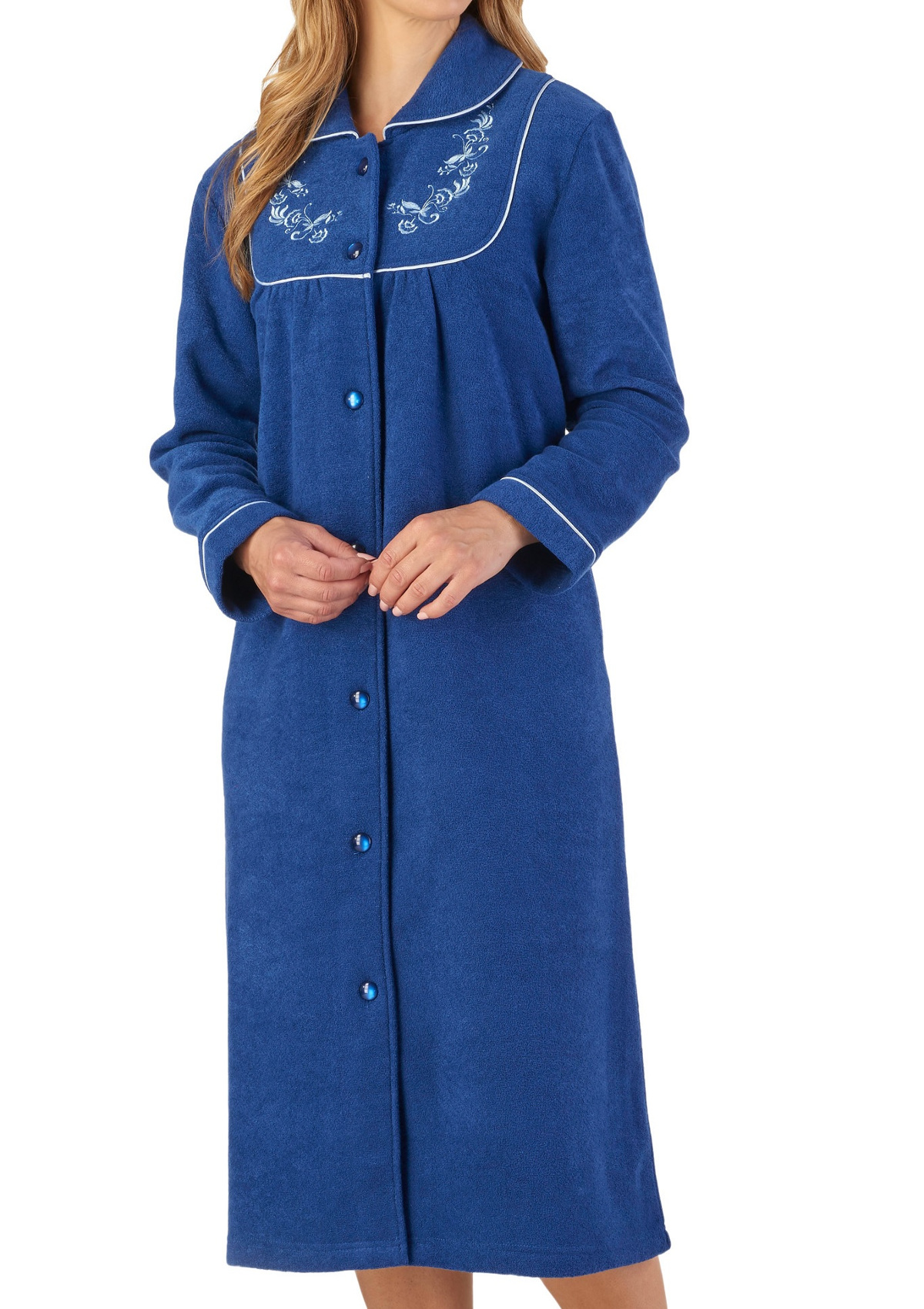 Dressing Gown Ladies Floral Button Up Robe Slenderella Boucle Fleece 