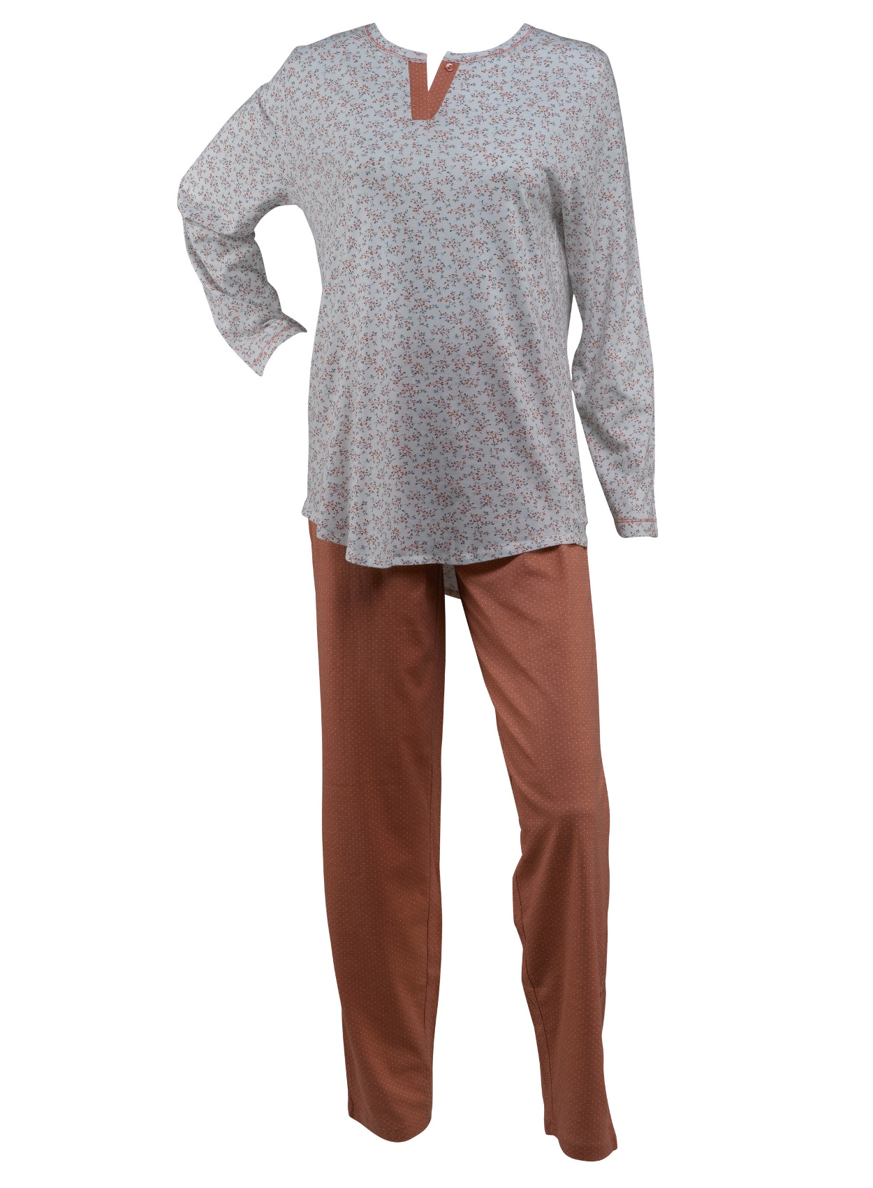 Pyjamas Womens Jersey Cotton Long Sleeved Floral Top & Polka Dot Bottoms PJs Set - Picture 20 of 22