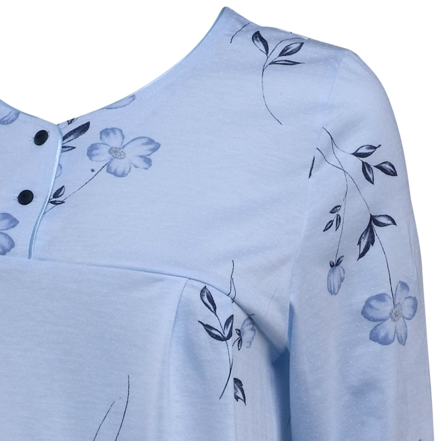 Camisón Damas Manga Larga Jersey Algodón Camisón Floral Cuello Redondo Camisón - Imagen 11 de 20